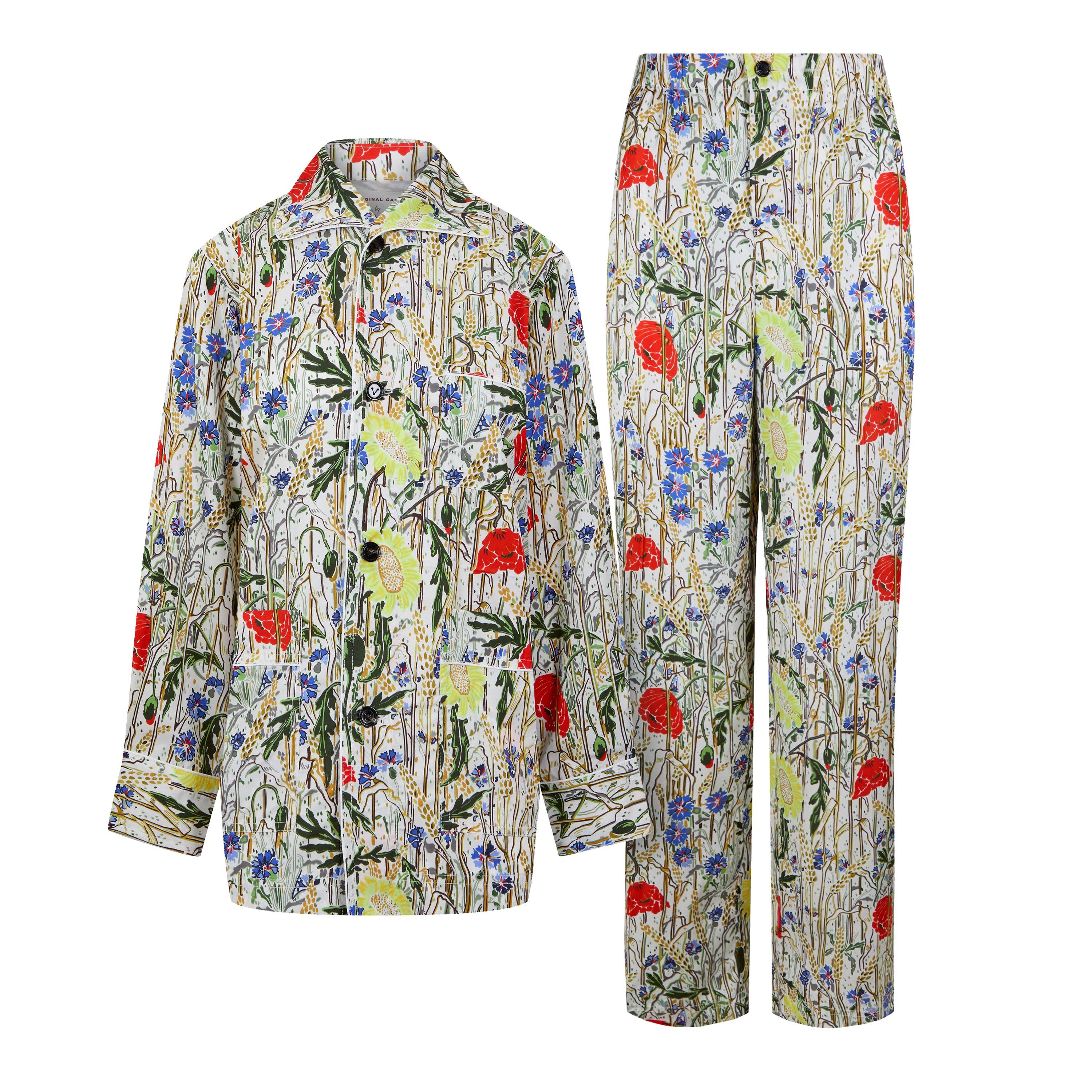 Bottega Veneta Flower Viscose & Silk Pyjama Set - Chalk Hibiscus - Size 12 (38)