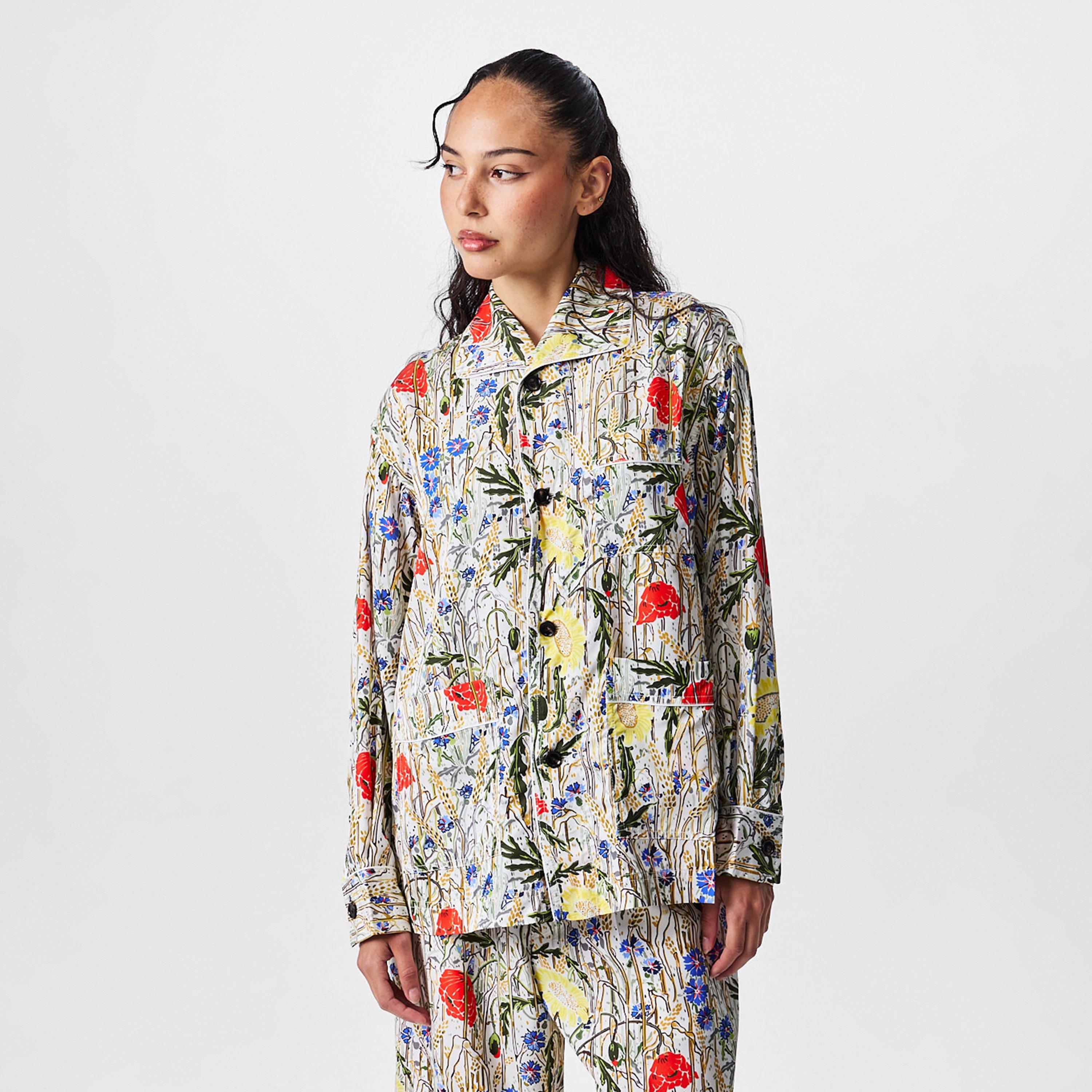 Chalk Hibiscus - Bottega Veneta - Flower Viscose & Silk Pyjama Set - 3