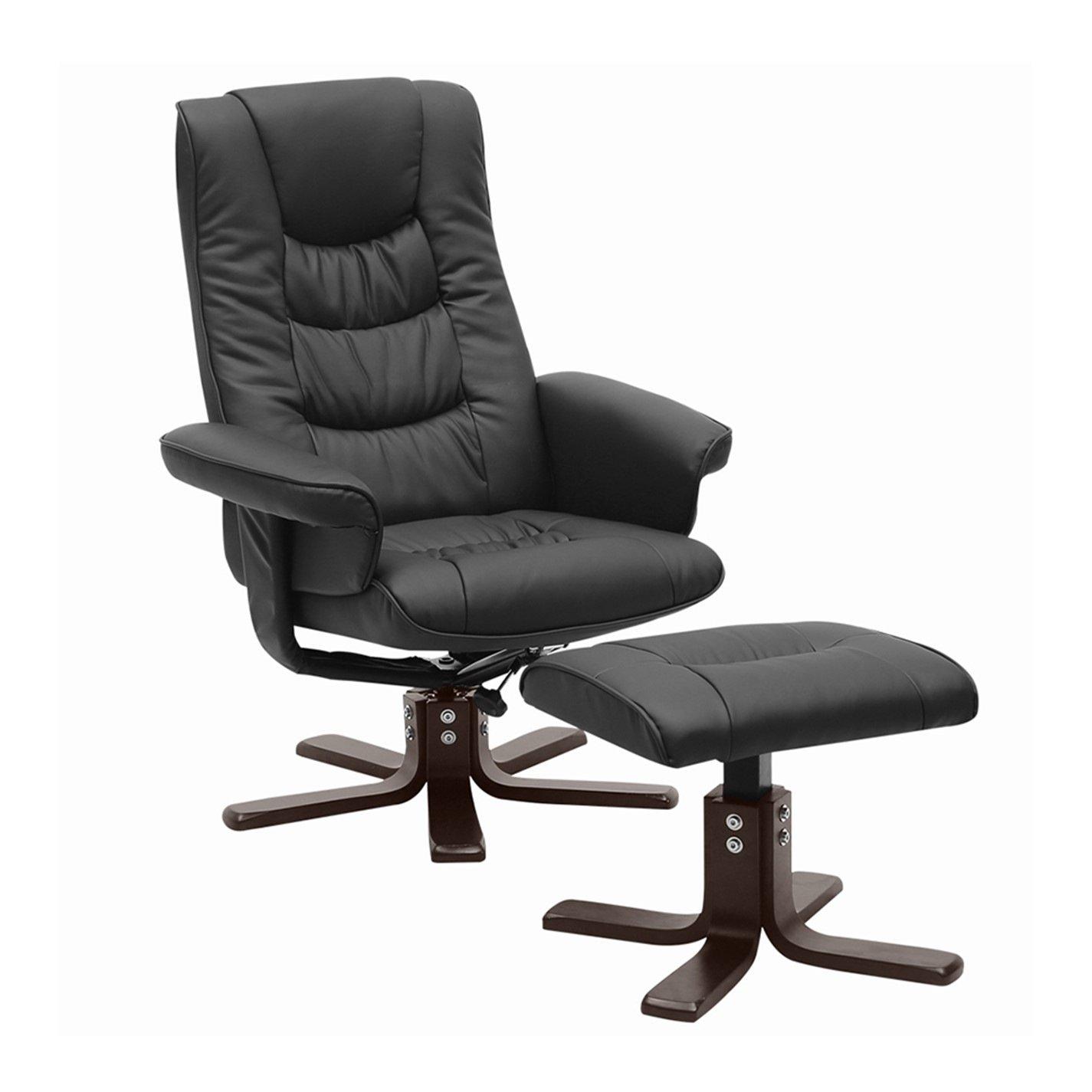 Black - Kabinet UK - Upholstered Swivel Recliner Chair with Ottoman - 3