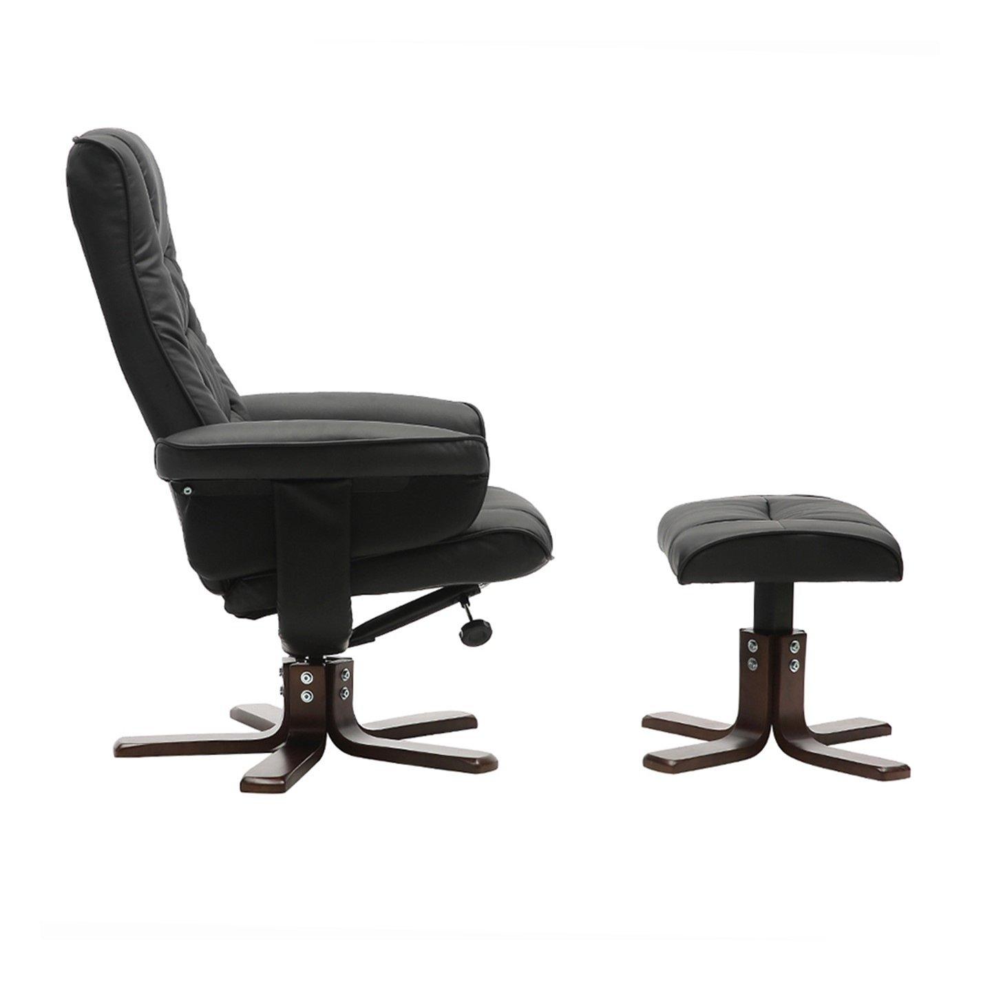 Black - Kabinet UK - Upholstered Swivel Recliner Chair with Ottoman - 4