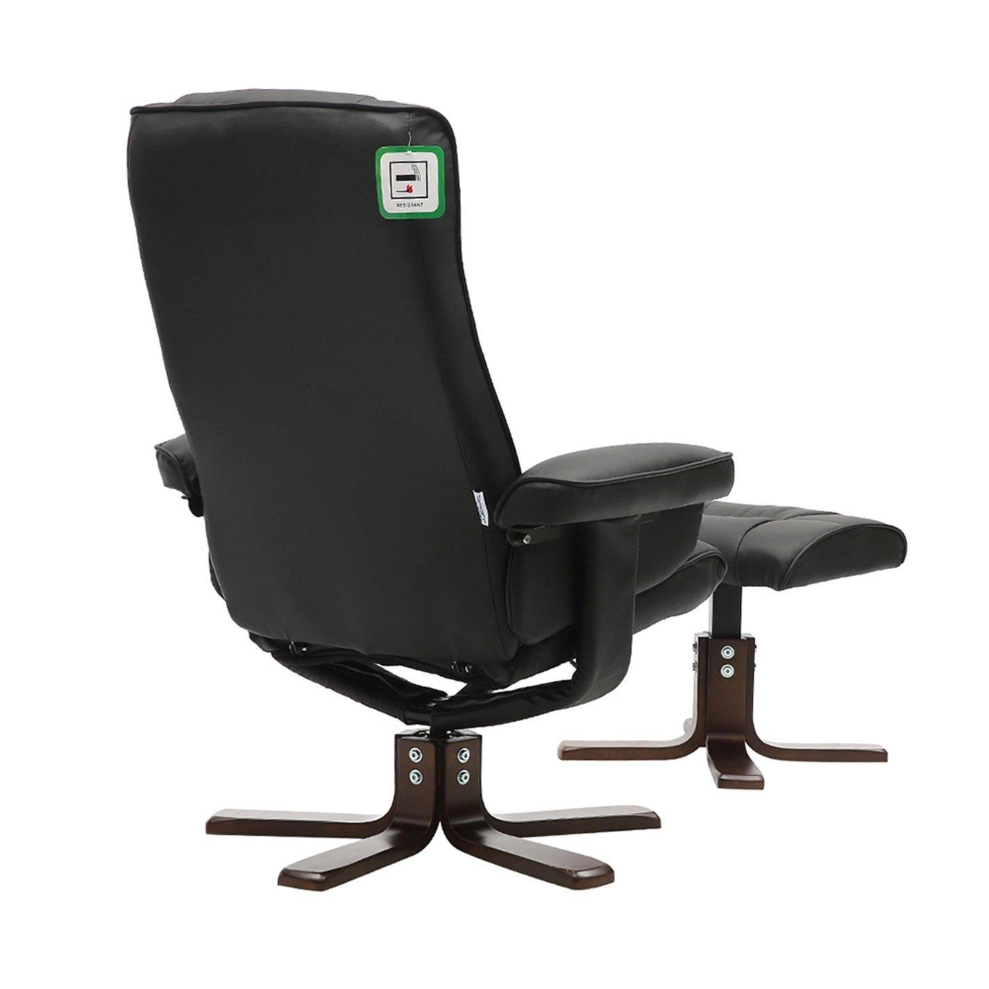 Black - Kabinet UK - Upholstered Swivel Recliner Chair with Ottoman - 6