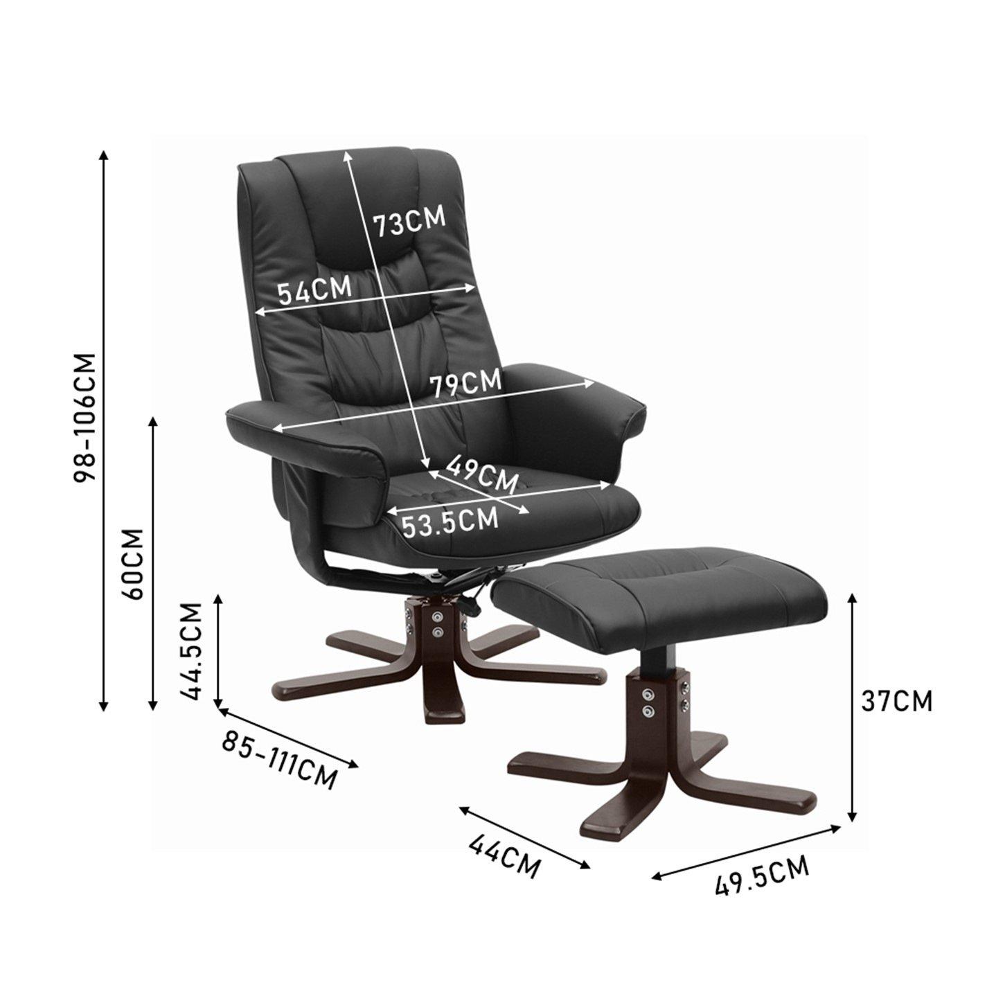 Black - Kabinet UK - Upholstered Swivel Recliner Chair with Ottoman - 7