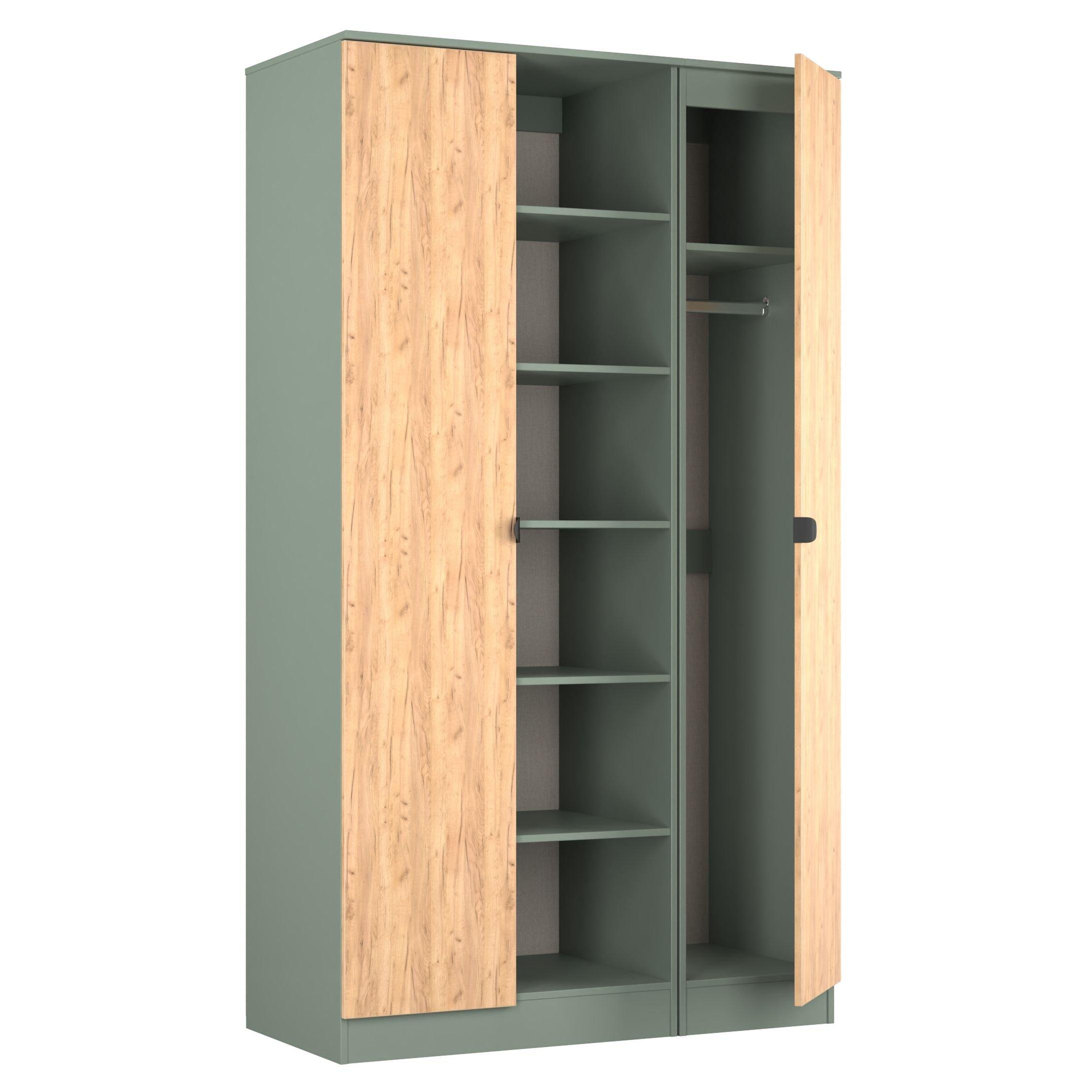 Craft Oak & Ree - Welcome Furniture - Solomon 2 Door Open Shelf Triple Wardrobe - 7