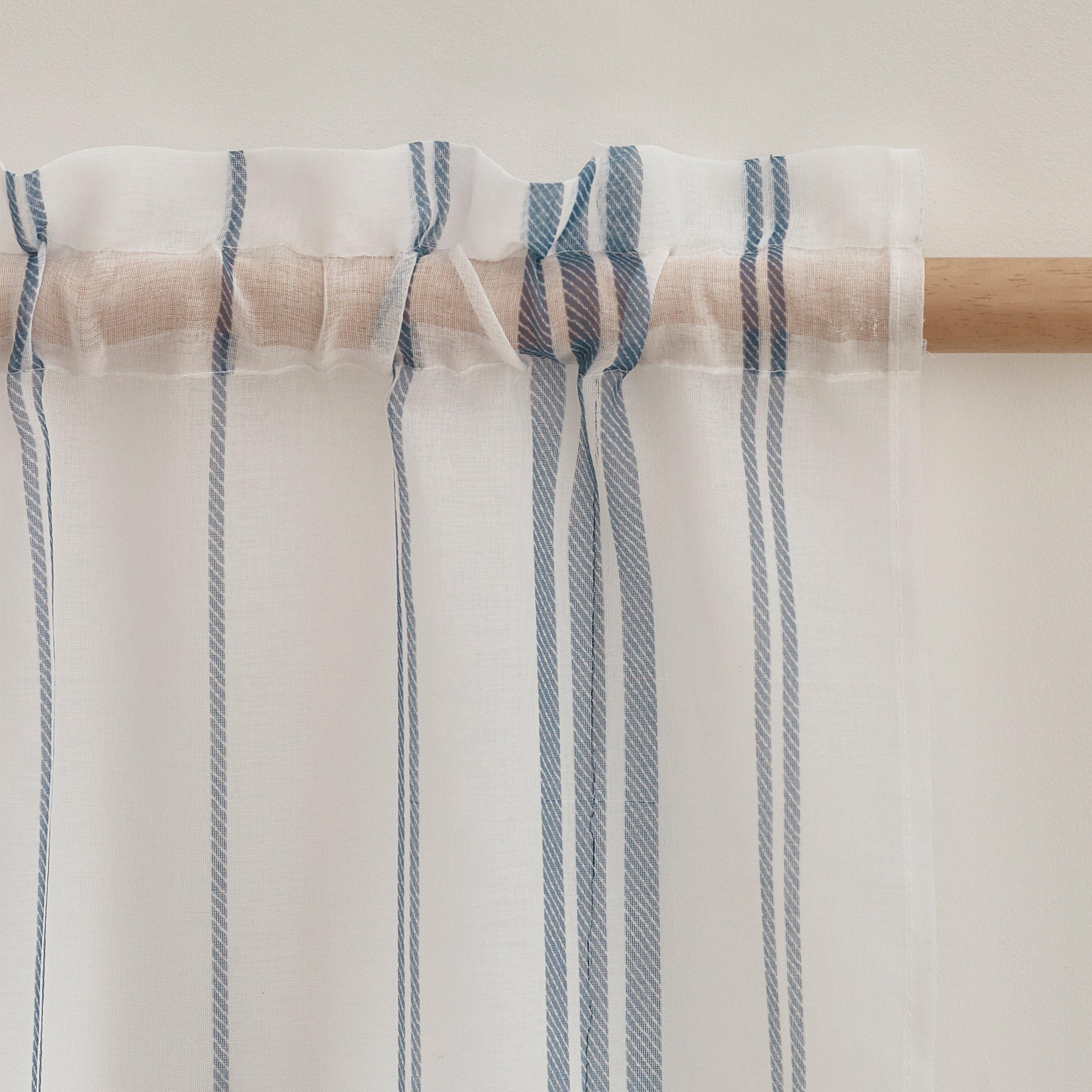 White - Catherine Lansfield - Harbour Stripe Slot Top Voile Curtain Panel - 2
