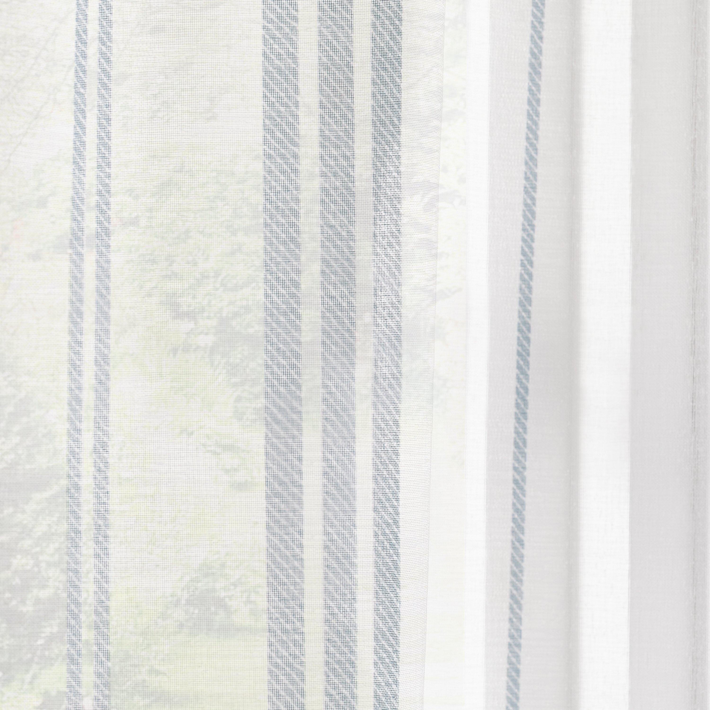 White - Catherine Lansfield - Harbour Stripe Slot Top Voile Curtain Panel - 4