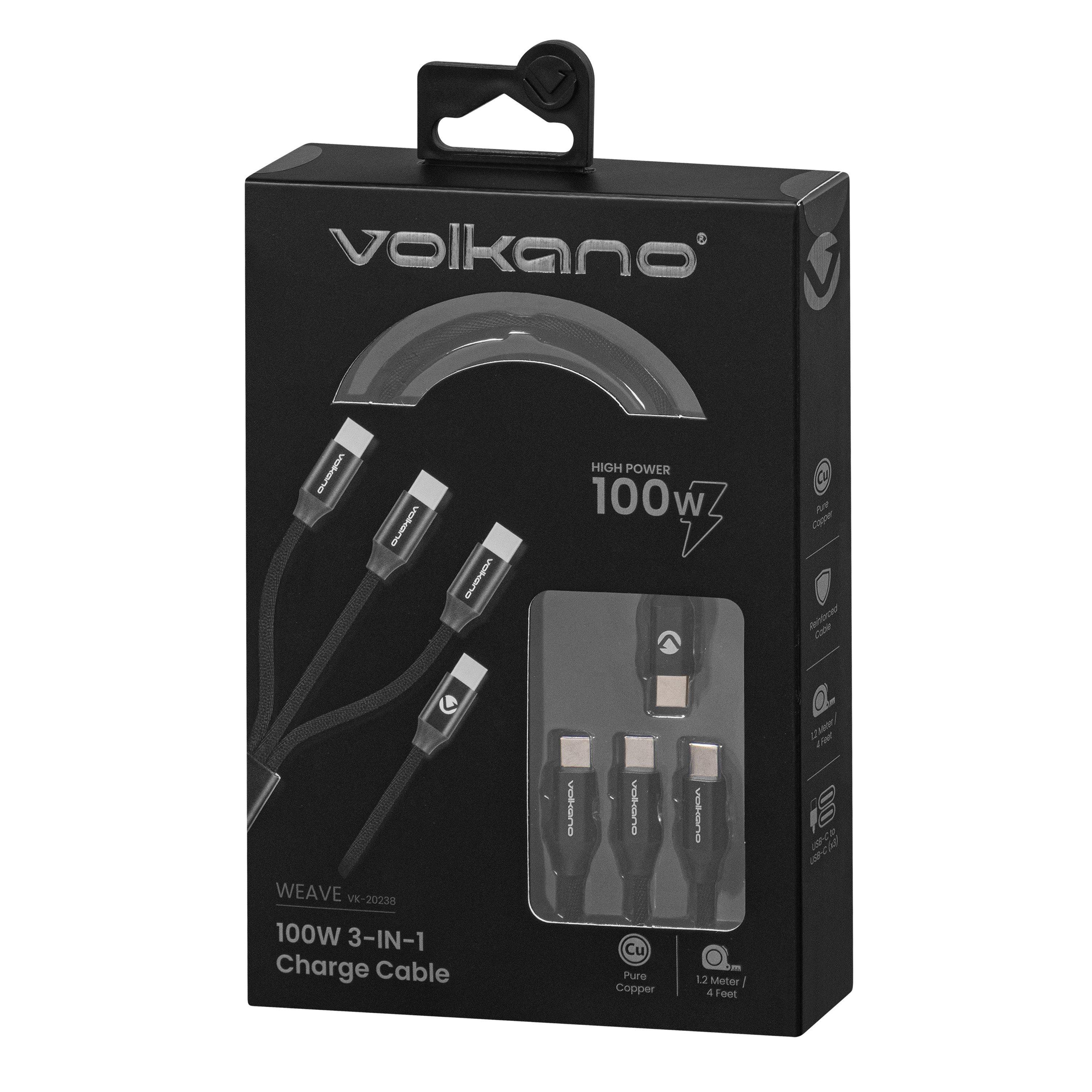 Black - Volkano - Volkano Weave 100W 3-in-1 Type-C Charging Cable - 3