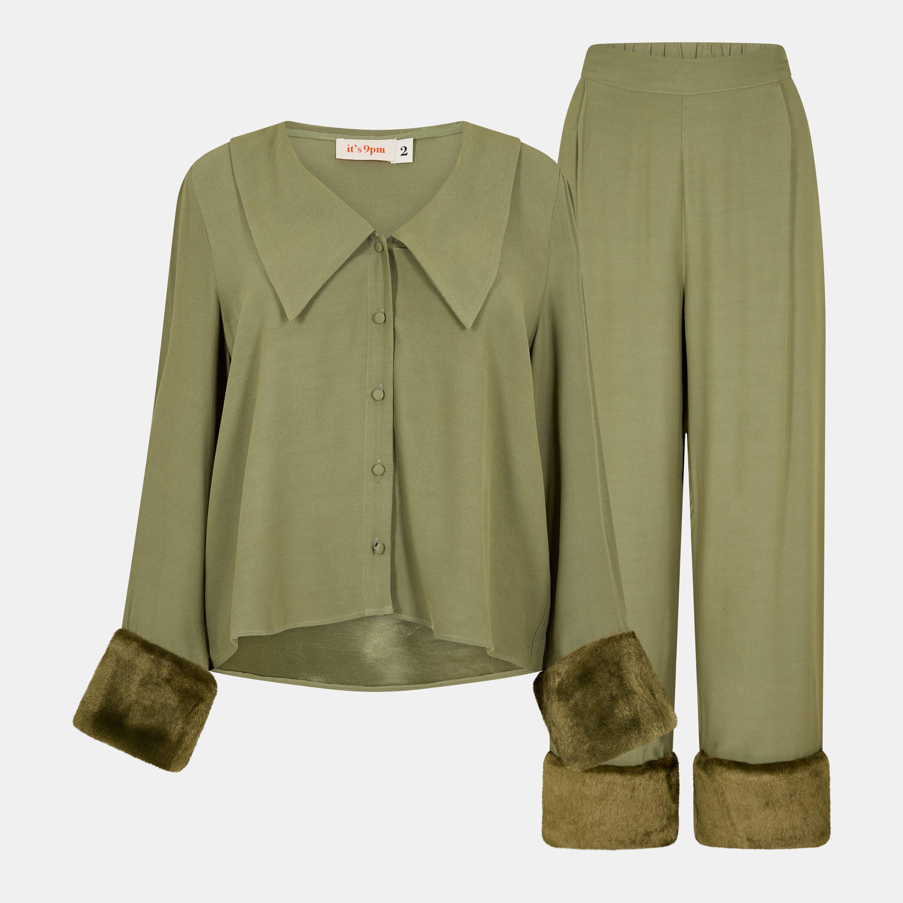 Green - Its 9pm - Women's Frenchie Faux Fur Long Sleeve Pyjama Set - 1