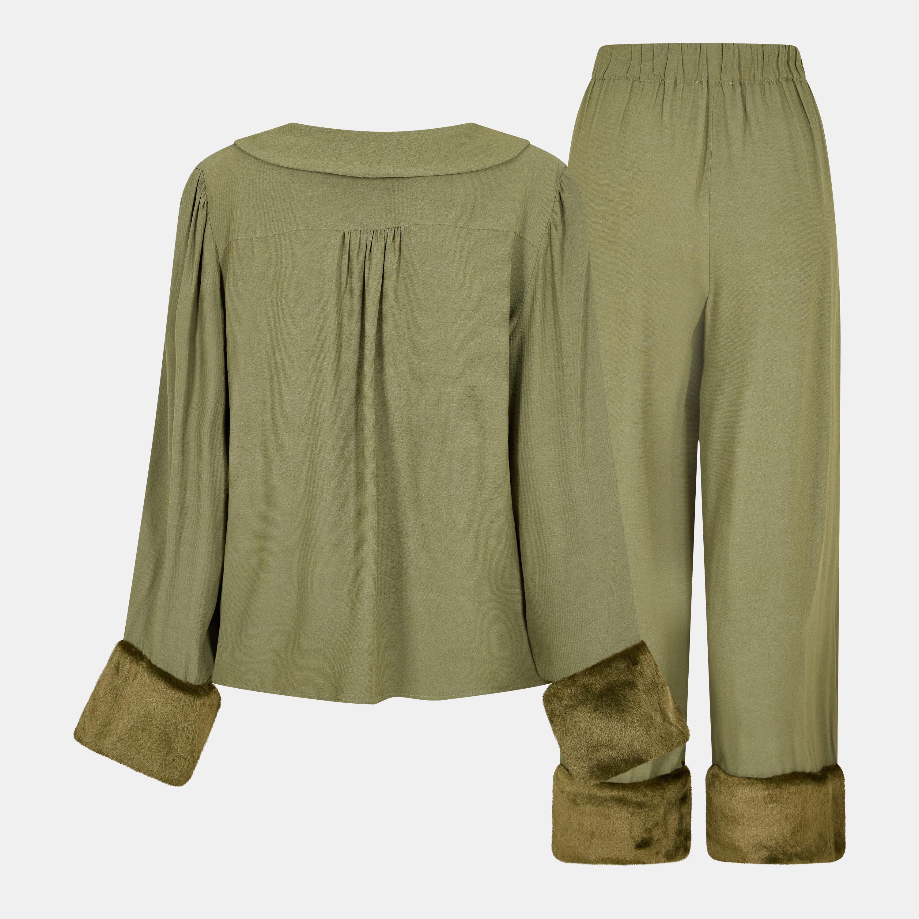 Green - Its 9pm - Women's Frenchie Faux Fur Long Sleeve Pyjama Set - 2