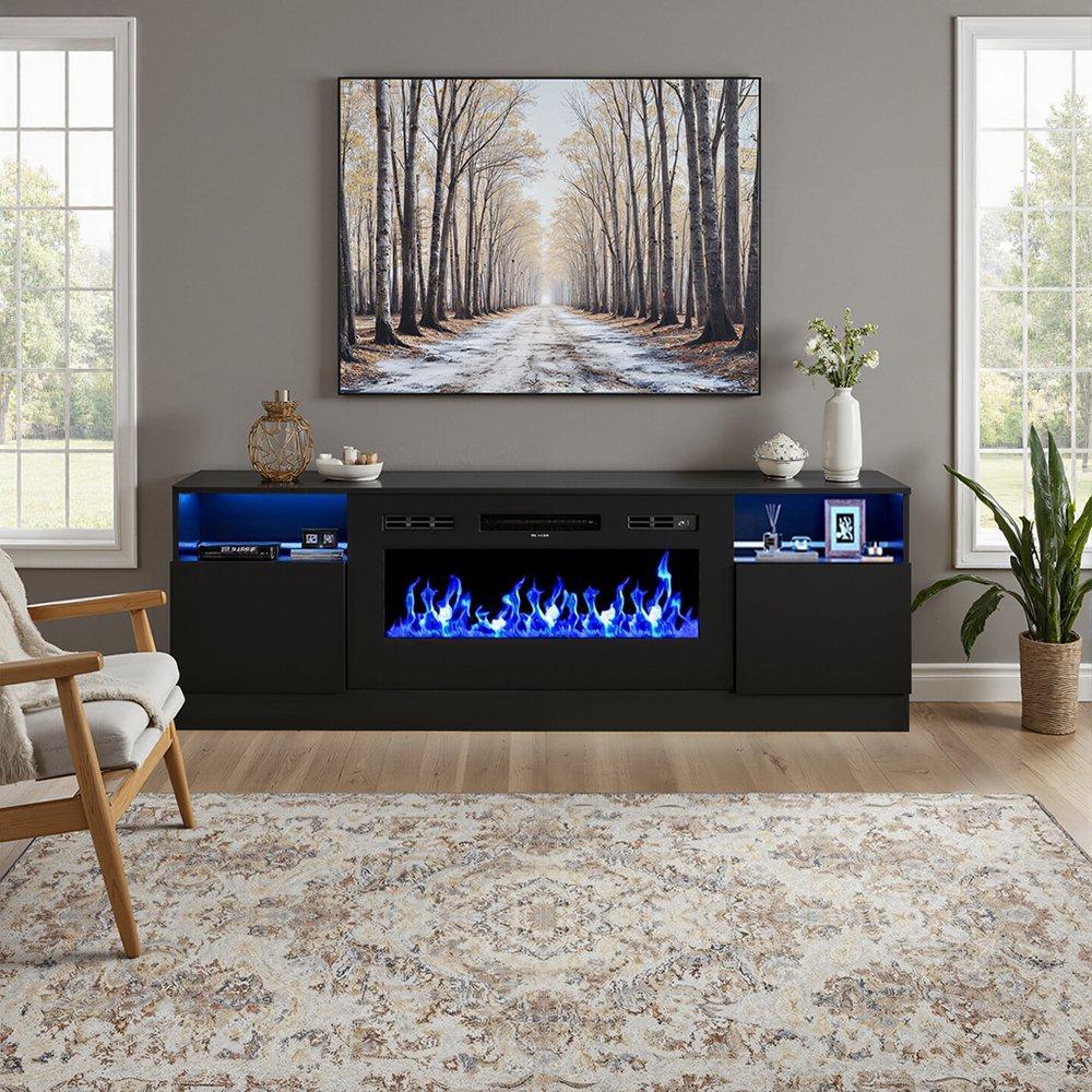 Kabinet Uk  Recessed Electric Fireplace Tv Stand - Black