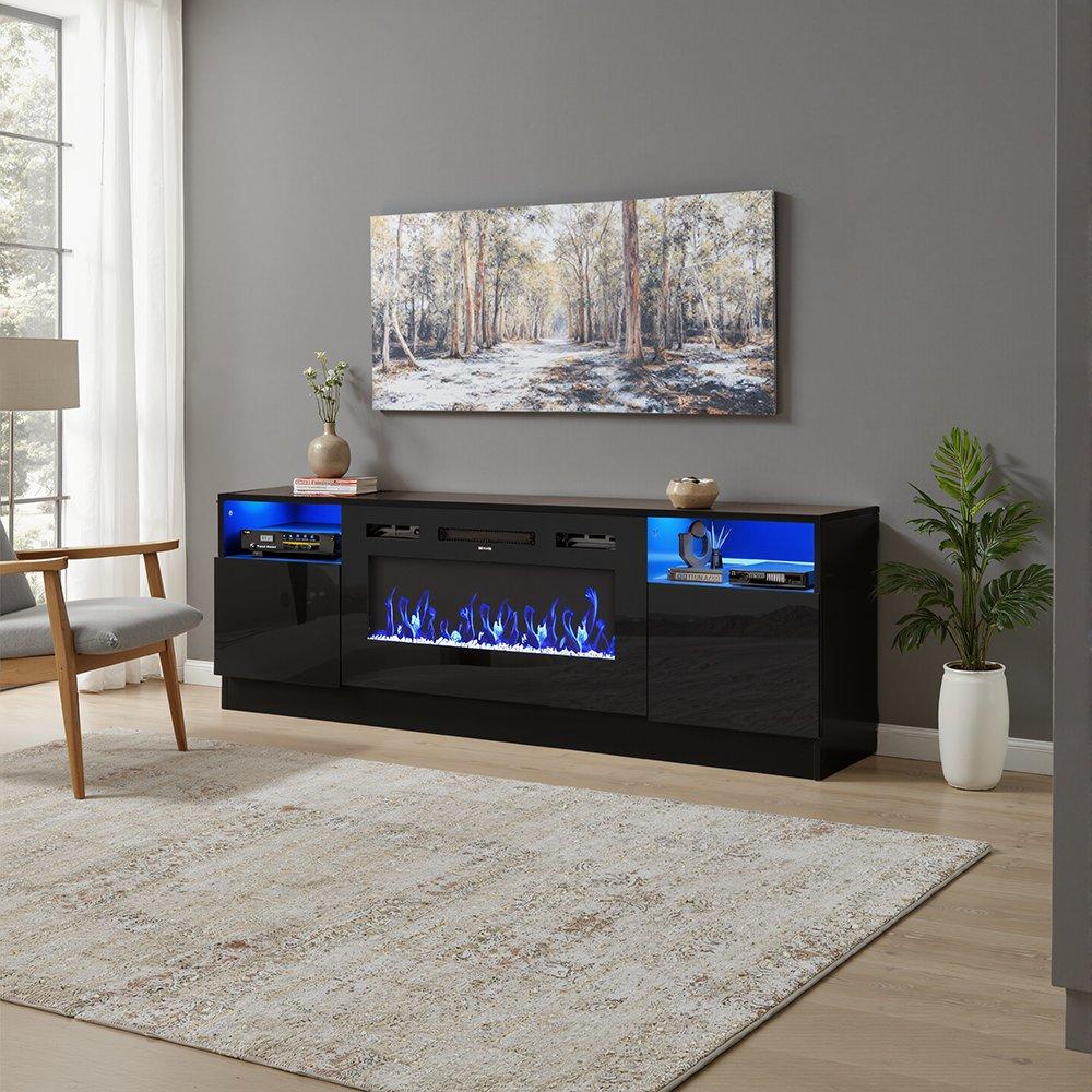 Black - Kabinet UK - Recessed Electric Fireplace TV Stand - 2