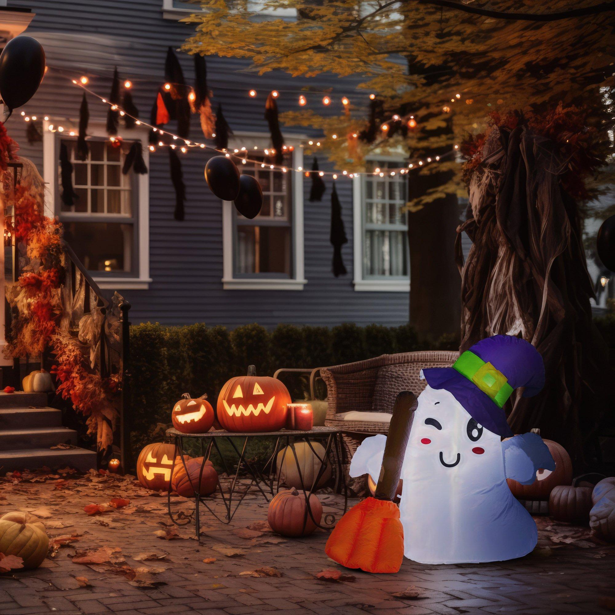 So House  Inflatable - Halloween Ghost In Hat - 1M - 