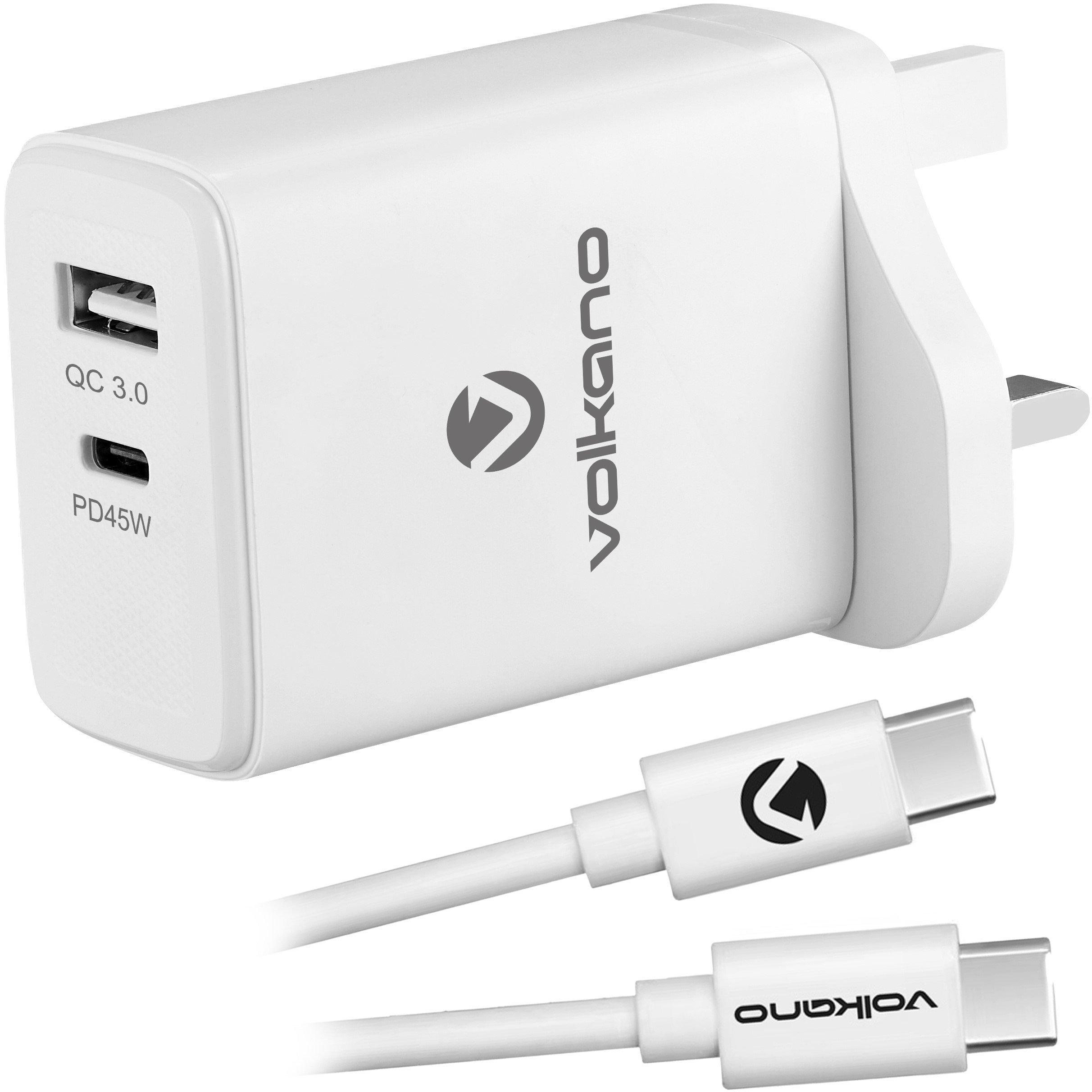 Volkano  45W Gan Pd & Qc Dual Usb Charger & Cable - White
