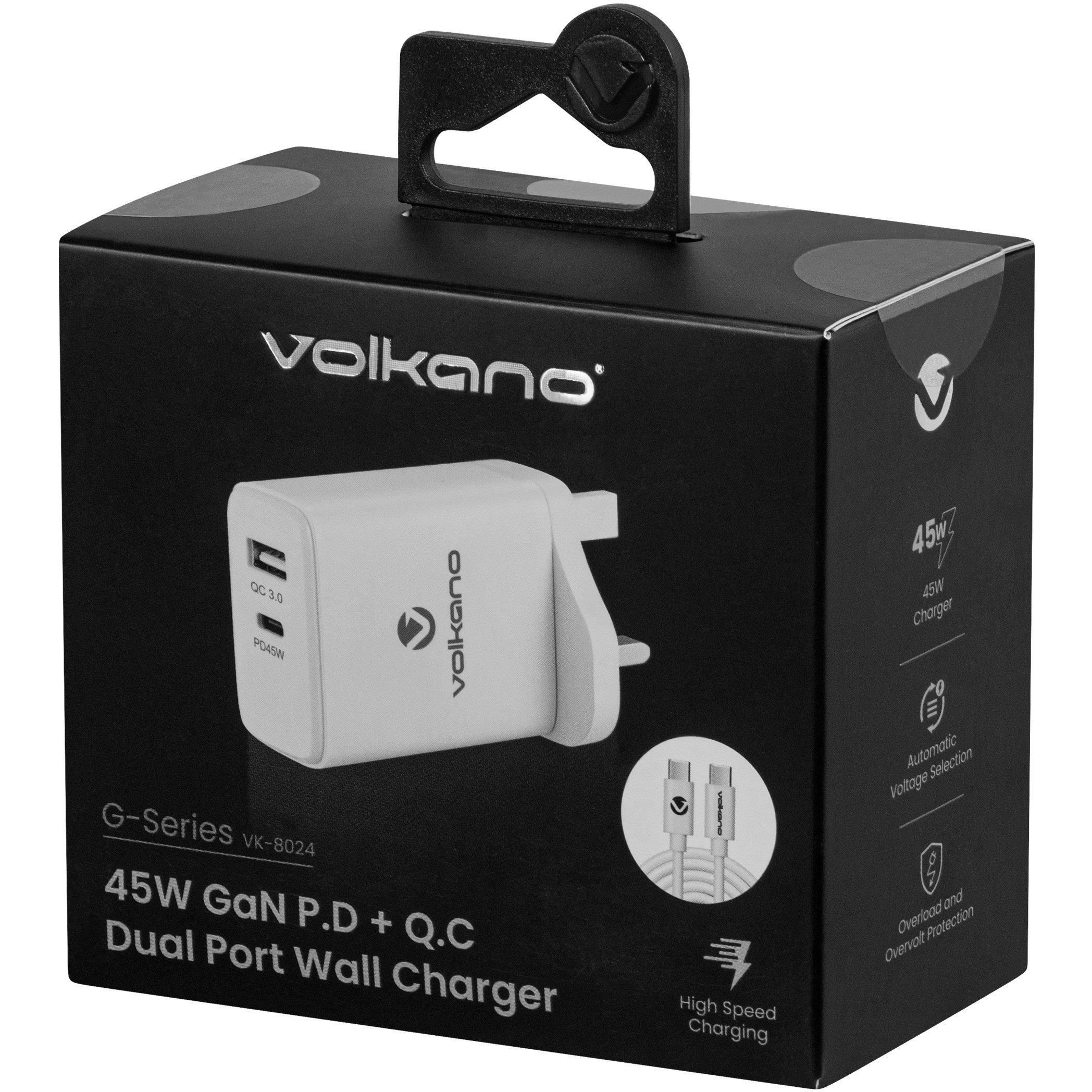 White - Volkano - Volkano 45W GaN PD & QC Dual USB Charger & Cable - 4