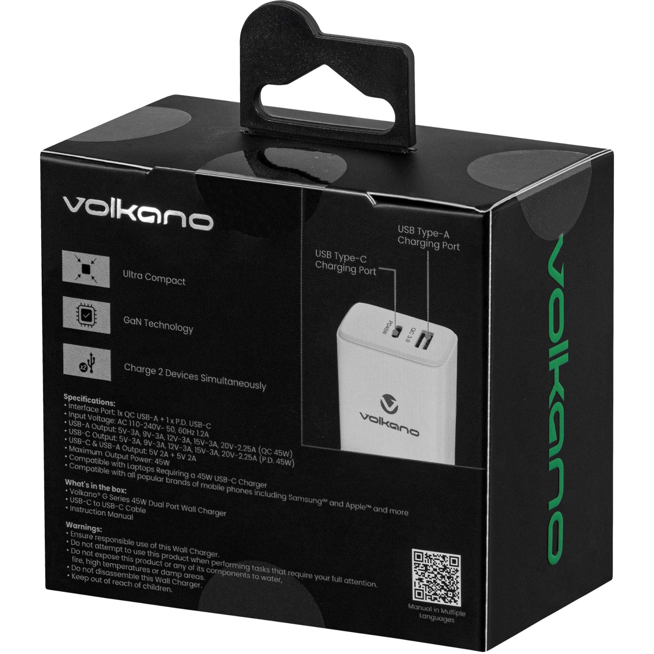 White - Volkano - Volkano 45W GaN PD & QC Dual USB Charger & Cable - 5