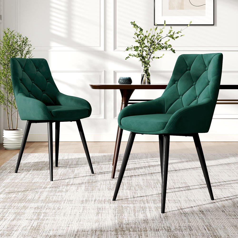 Green - Kabinet UK - Velvet Metal Legs Button Upholstered Dining Chair - 1