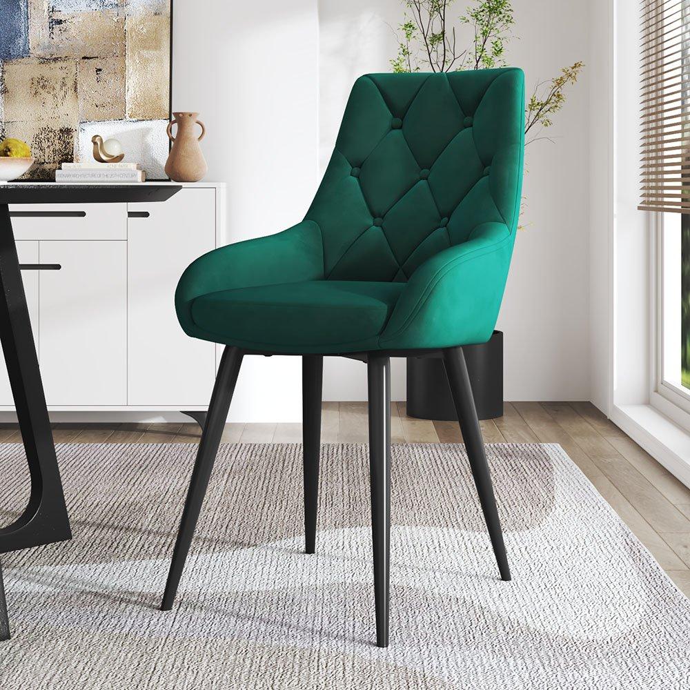 Green - Kabinet UK - Velvet Metal Legs Button Upholstered Dining Chair - 2