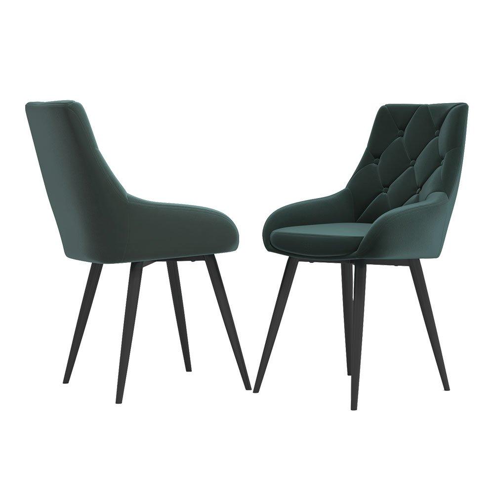 Green - Kabinet UK - Velvet Metal Legs Button Upholstered Dining Chair - 3