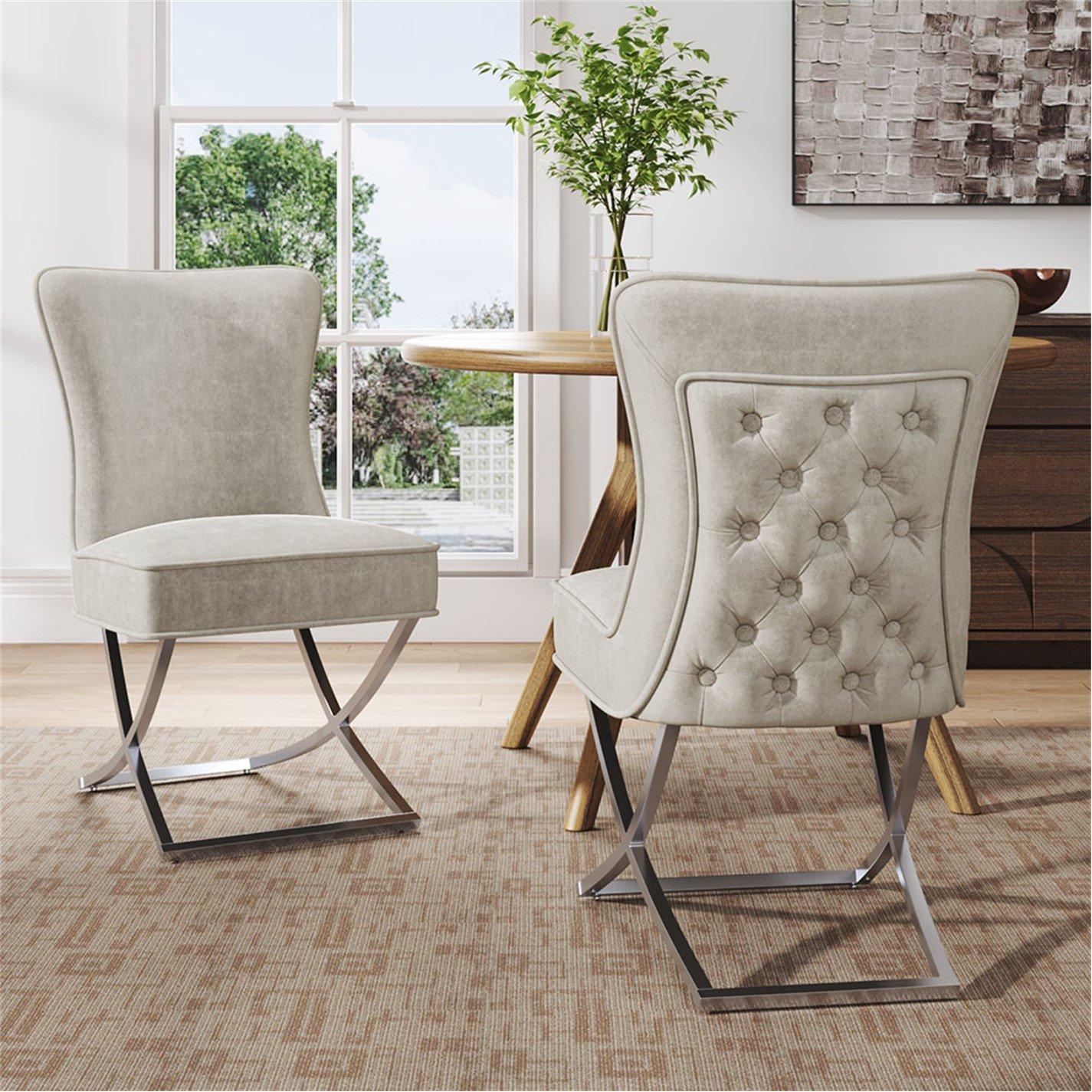 White - Kabinet UK - Set of 2 High Back Velvet Dining Chairs - 1
