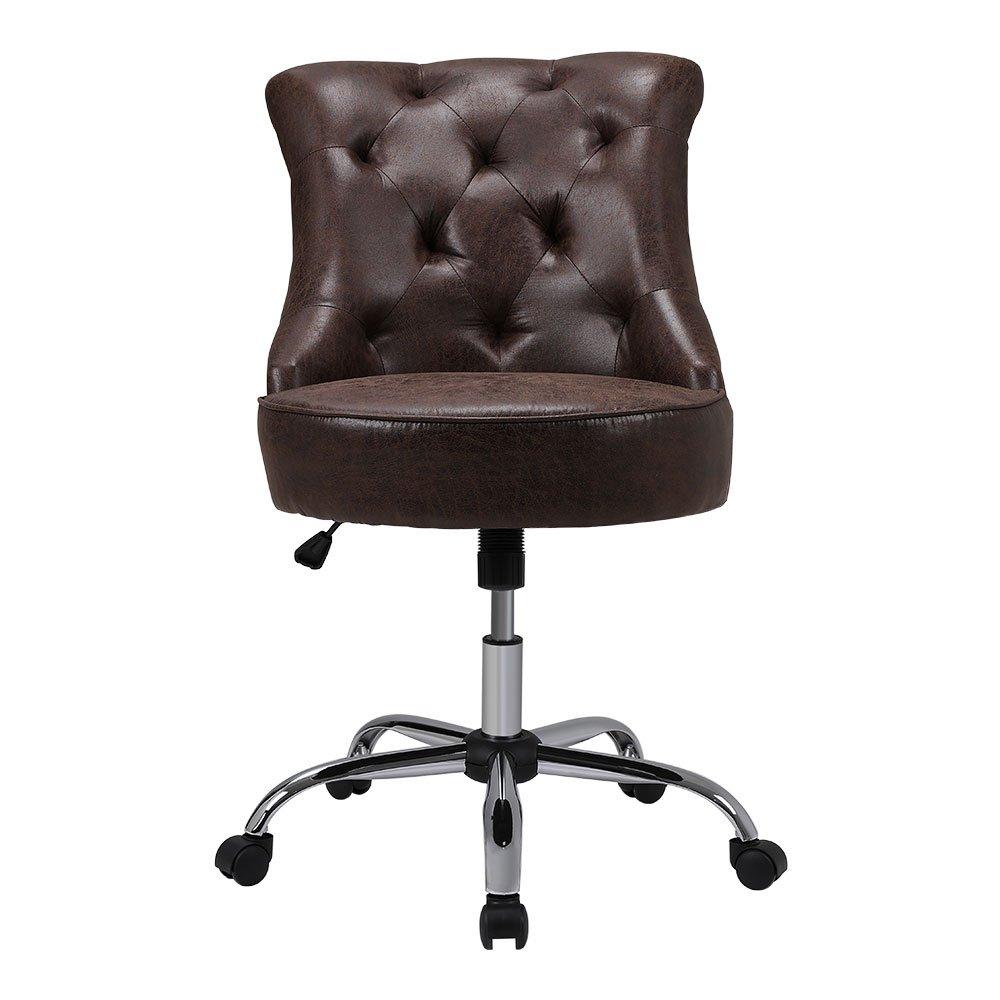 Brown - Kabinet UK - Mid-Back PU Leather Buttoned Swivel Office Chair - 3