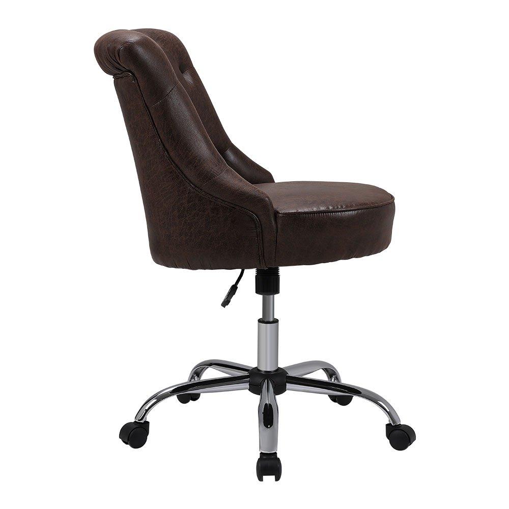 Brown - Kabinet UK - Mid-Back PU Leather Buttoned Swivel Office Chair - 4