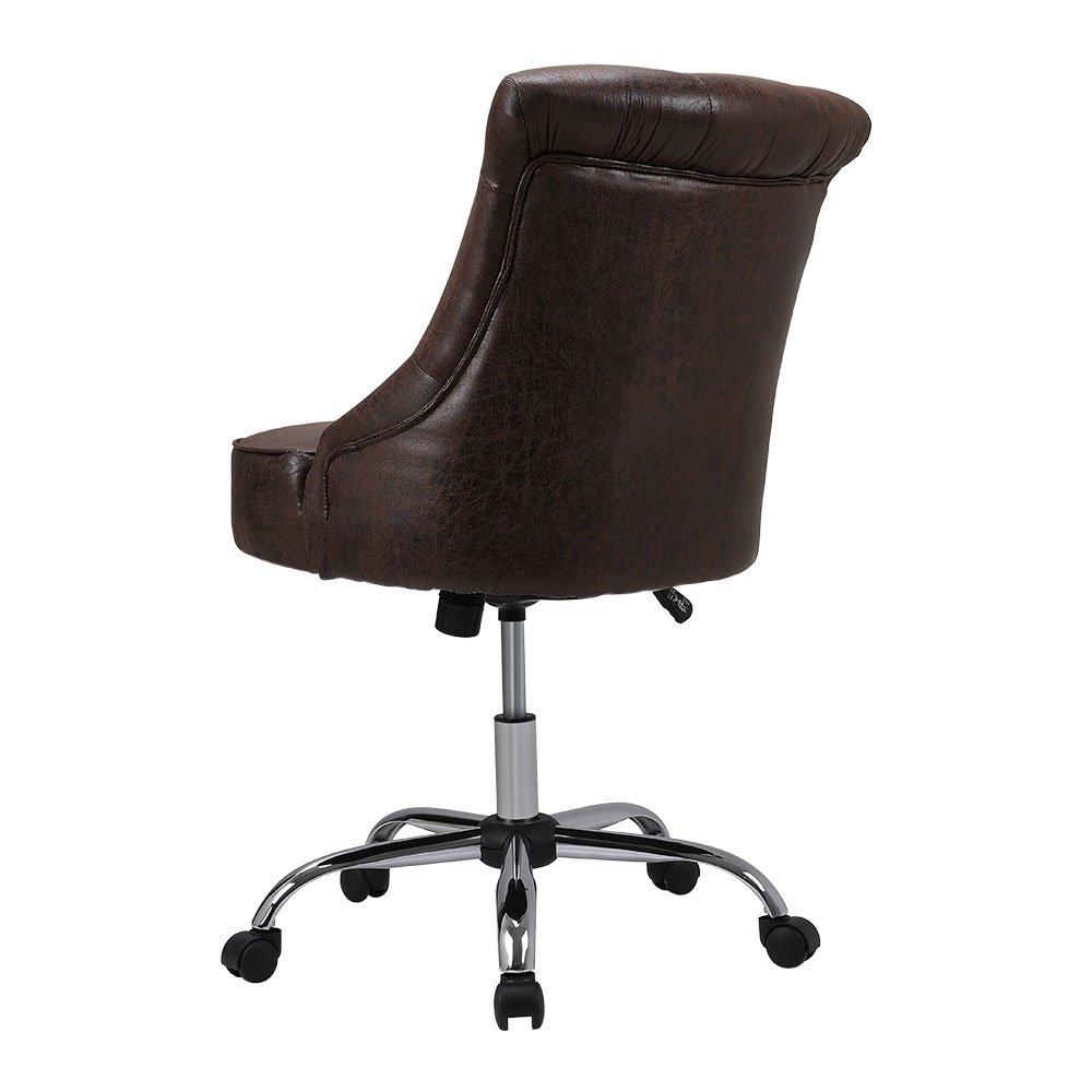 Brown - Kabinet UK - Mid-Back PU Leather Buttoned Swivel Office Chair - 5