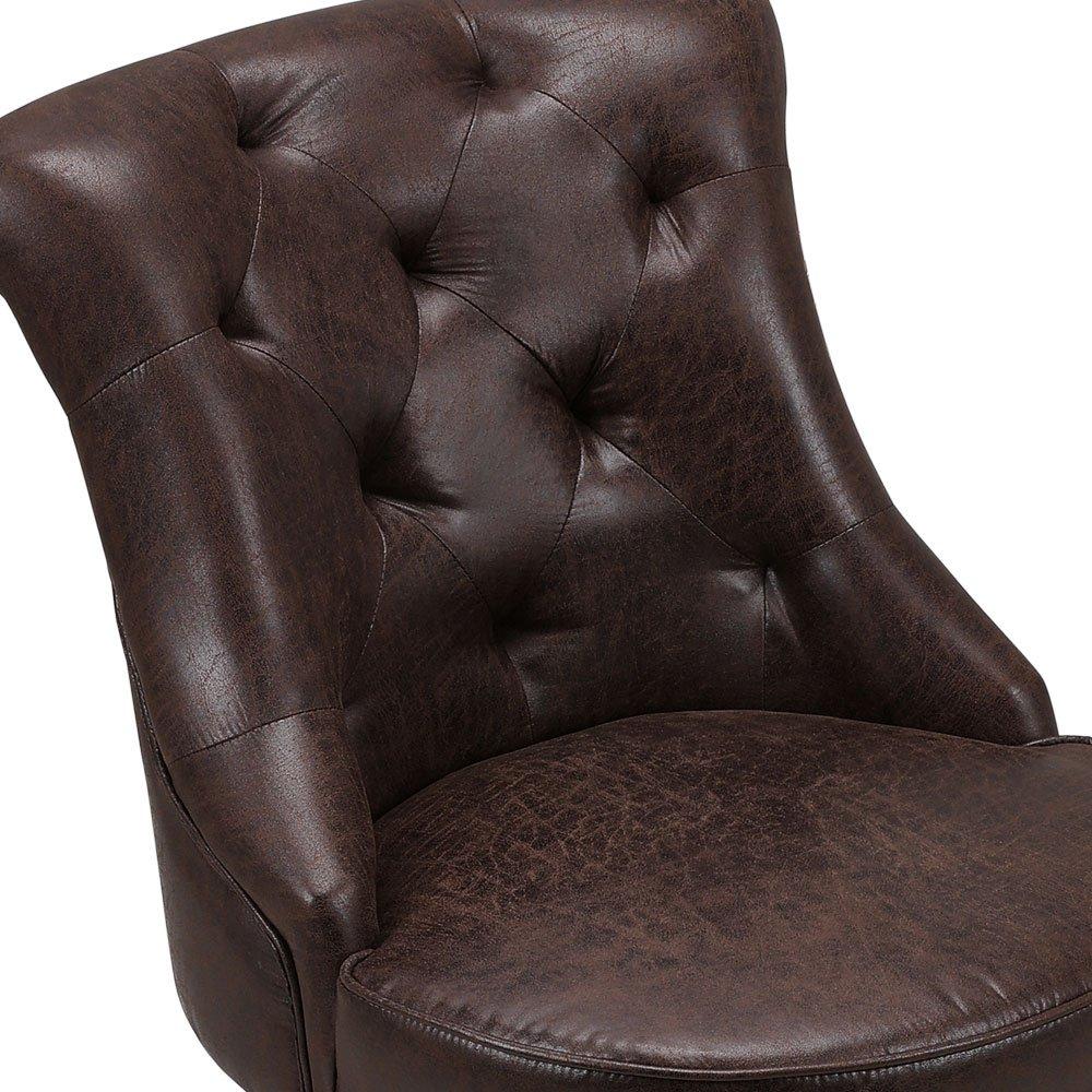 Brown - Kabinet UK - Mid-Back PU Leather Buttoned Swivel Office Chair - 6