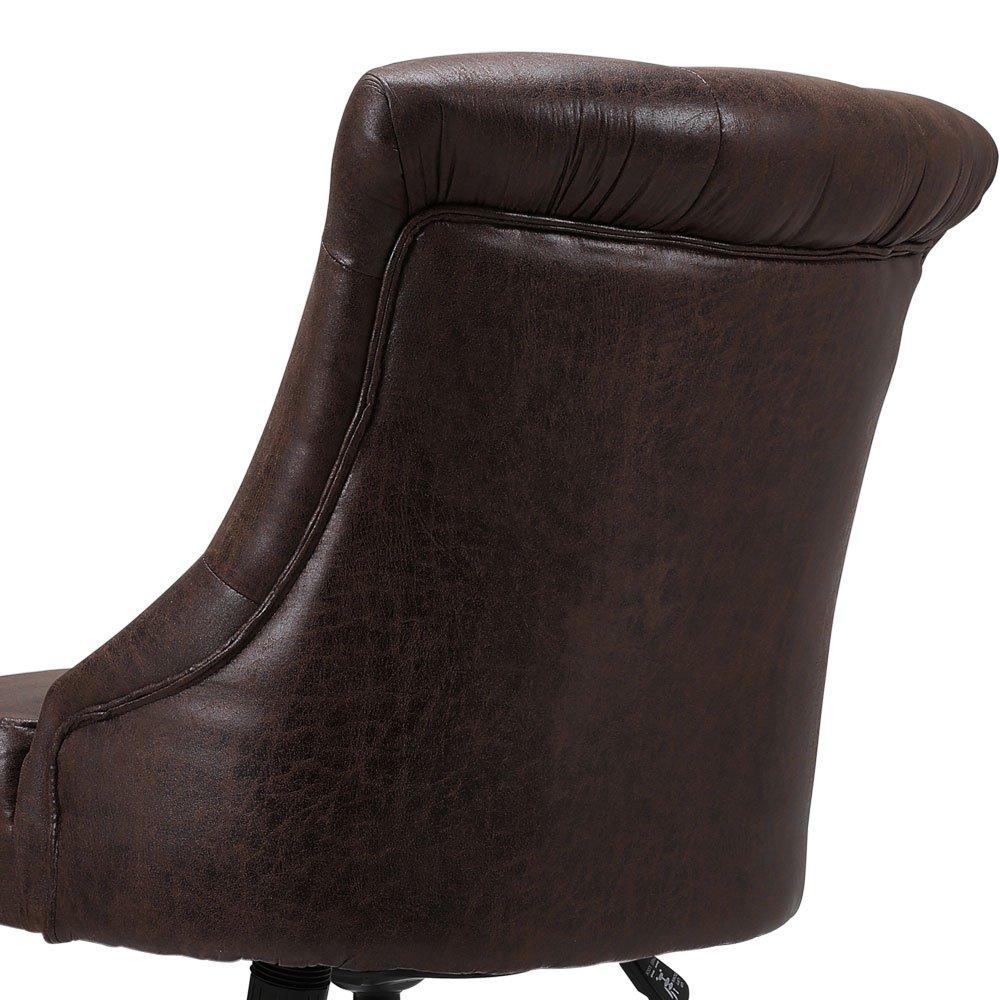 Brown - Kabinet UK - Mid-Back PU Leather Buttoned Swivel Office Chair - 7