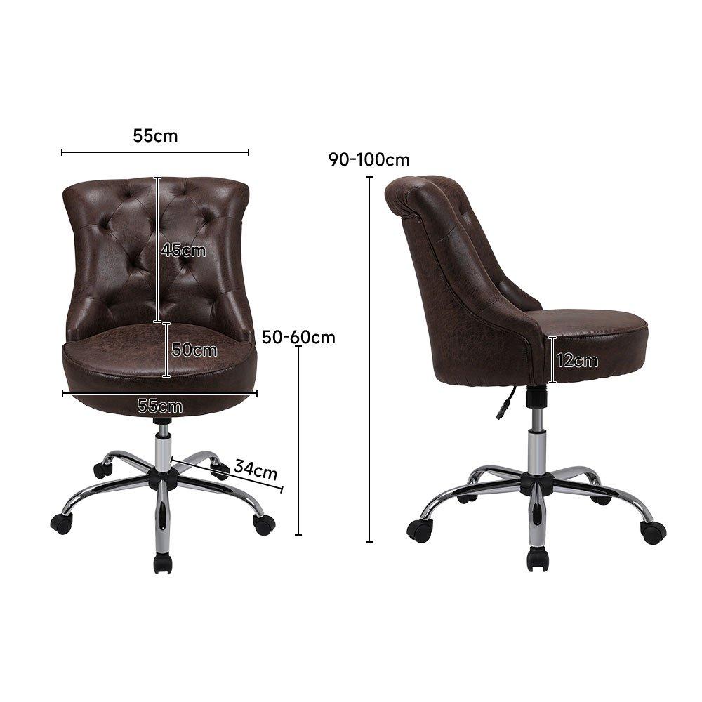 Brown - Kabinet UK - Mid-Back PU Leather Buttoned Swivel Office Chair - 10
