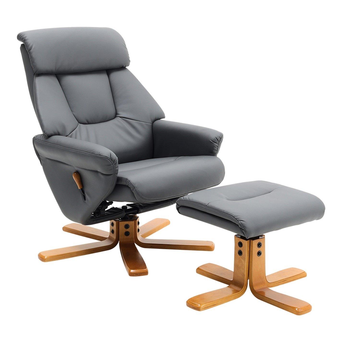 Brown Grey - Kabinet UK - Swivel Faux Leather Lounge Recliner with Ottoman - 1