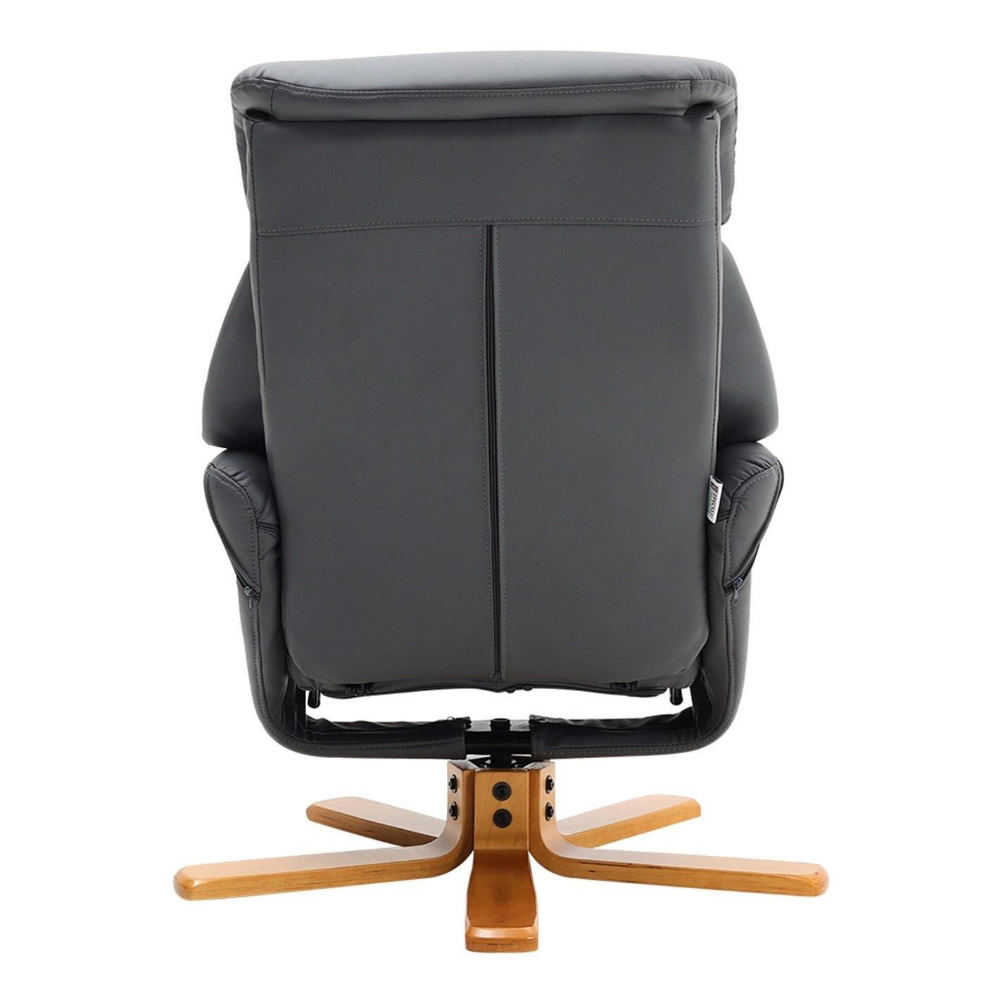 Brown Grey - Kabinet UK - Swivel Faux Leather Lounge Recliner with Ottoman - 2