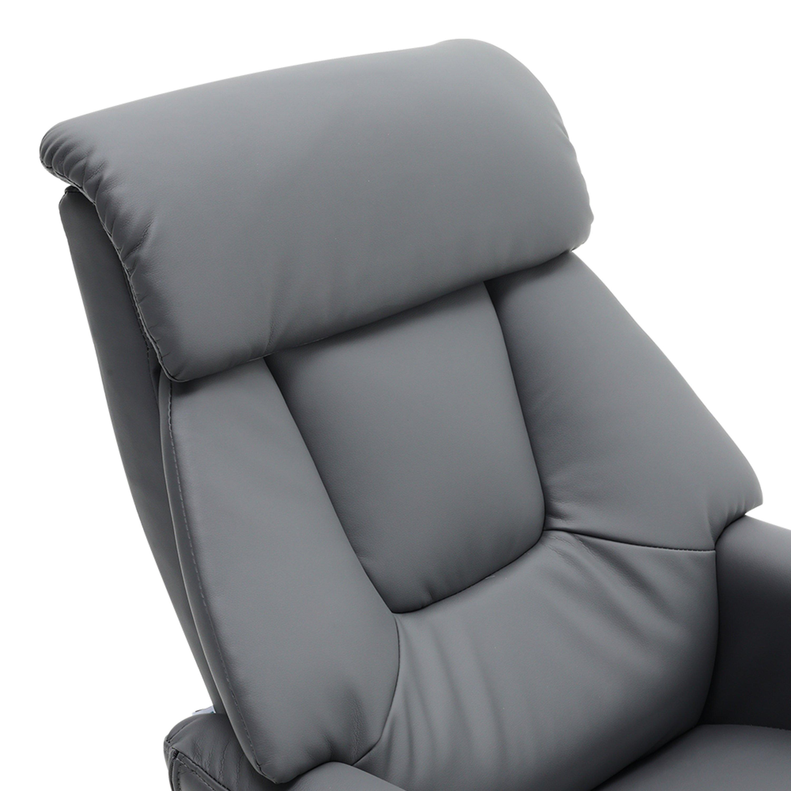 Brown Grey - Kabinet UK - Swivel Faux Leather Lounge Recliner with Ottoman - 11
