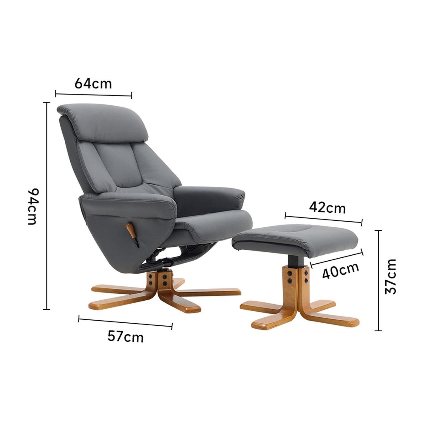 Brown Grey - Kabinet UK - Swivel Faux Leather Lounge Recliner with Ottoman - 12