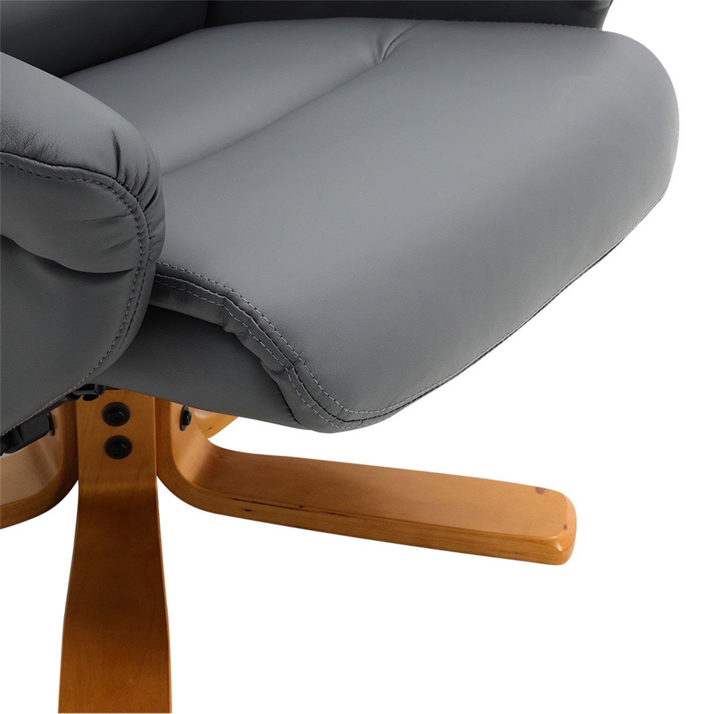 Brown Grey - Kabinet UK - Swivel Faux Leather Lounge Recliner with Ottoman - 3