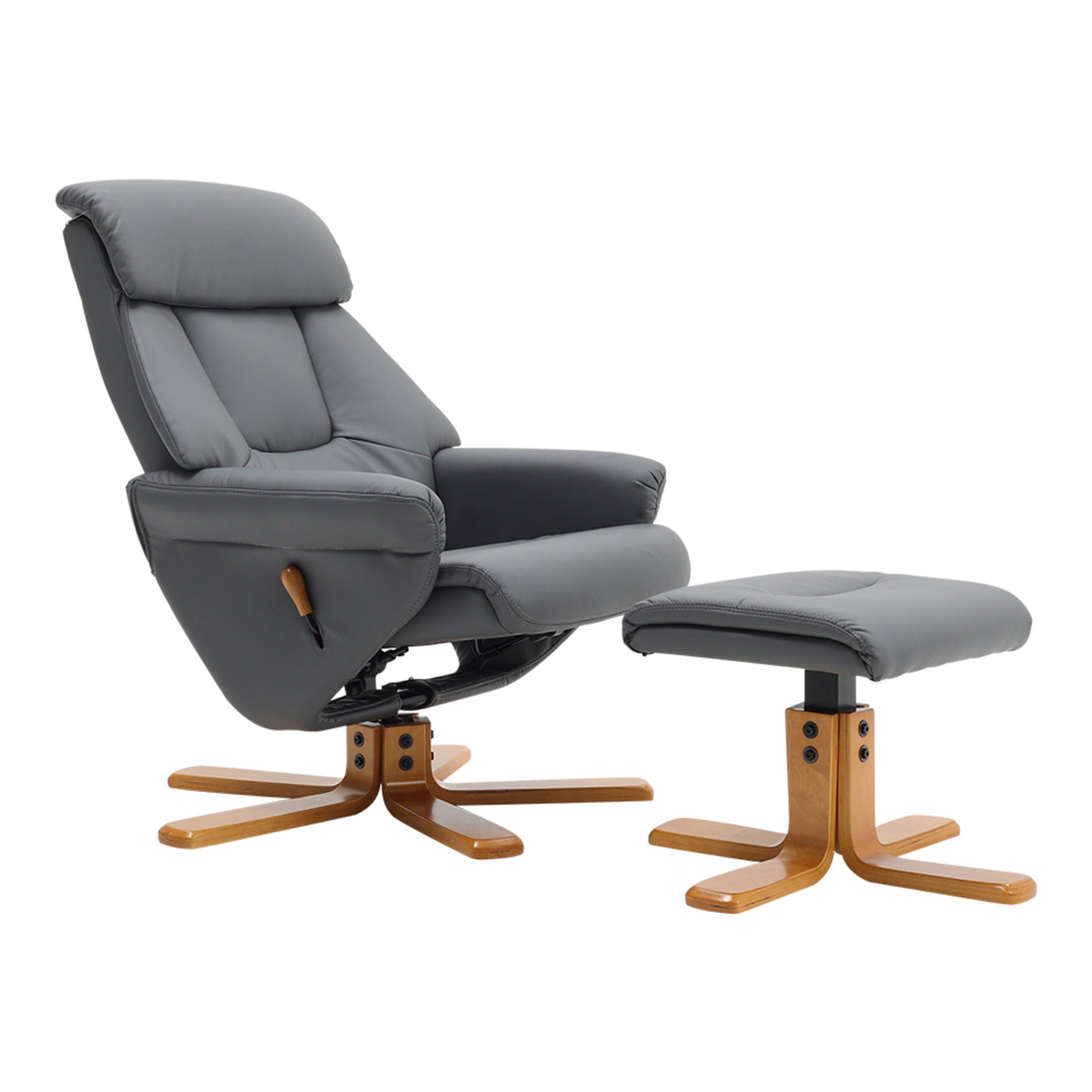 Brown Grey - Kabinet UK - Swivel Faux Leather Lounge Recliner with Ottoman - 5