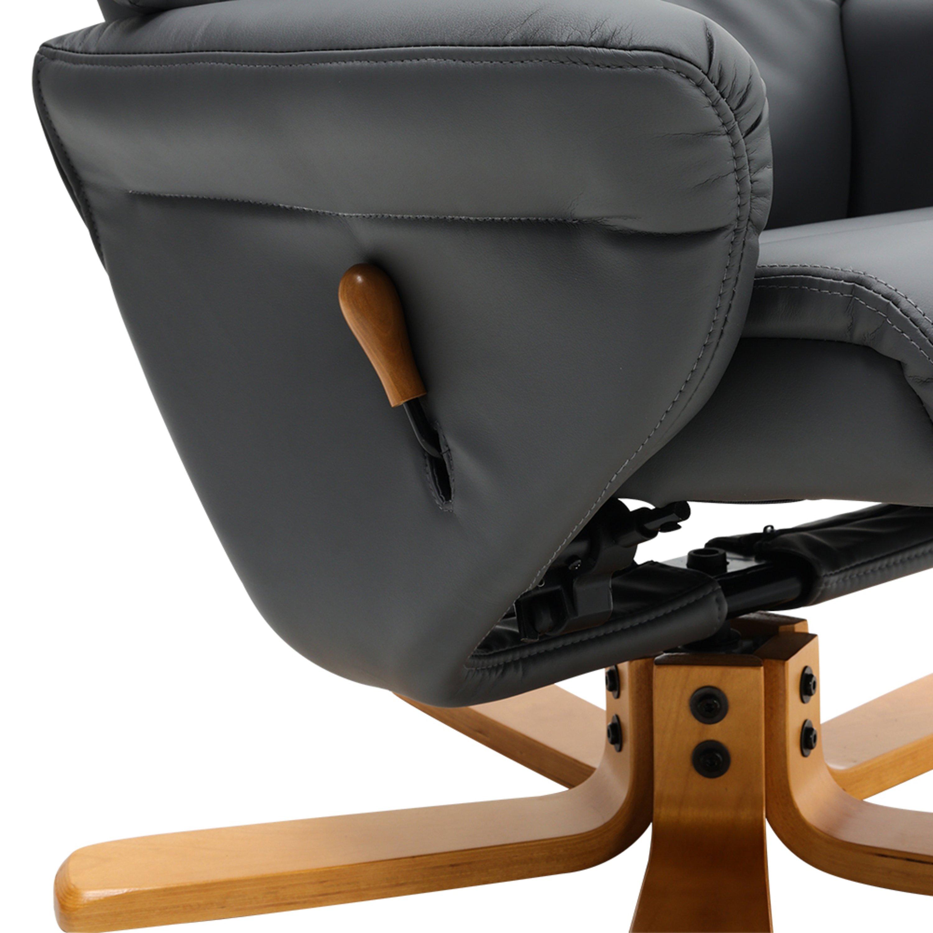 Brown Grey - Kabinet UK - Swivel Faux Leather Lounge Recliner with Ottoman - 9