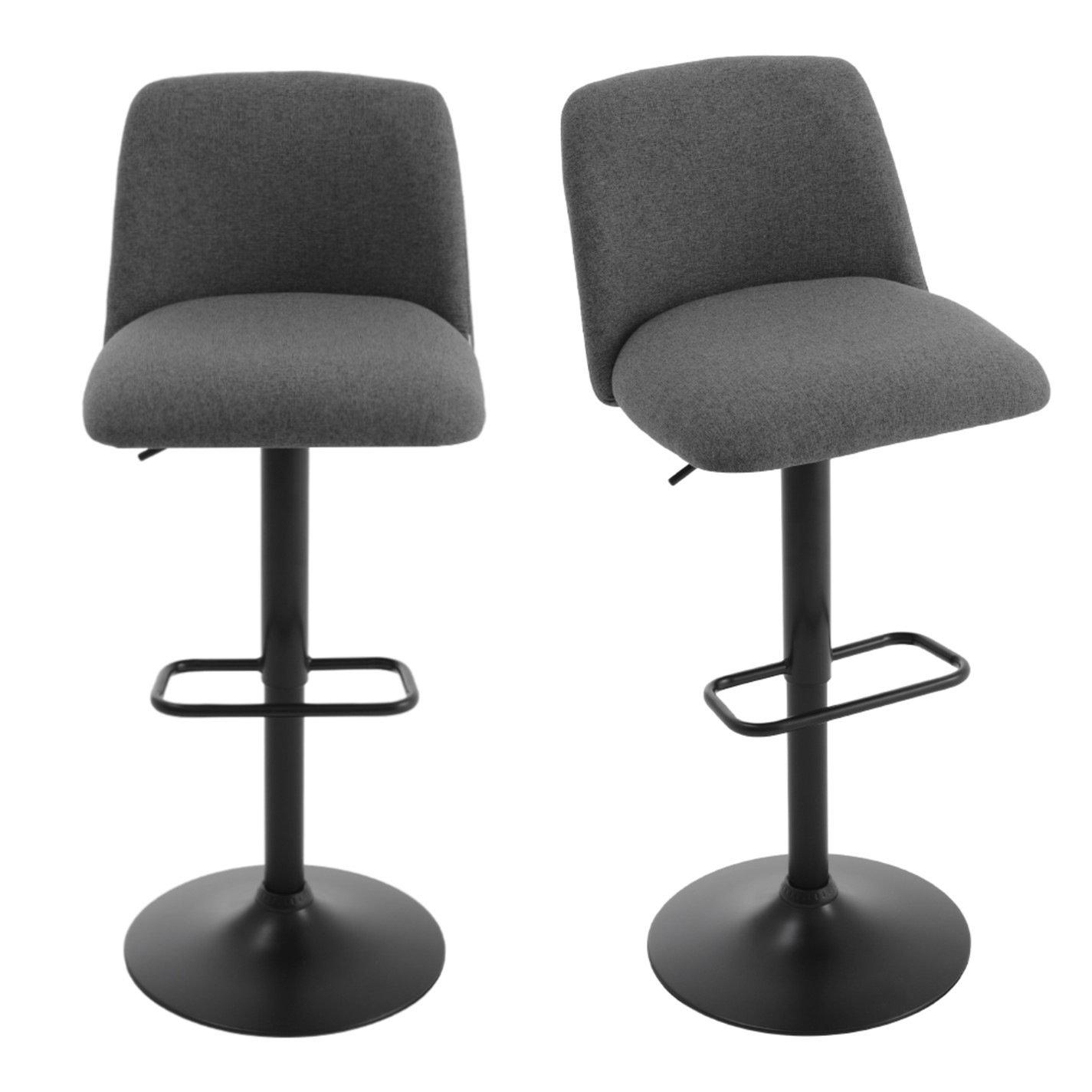 Dark Grey - Kabinet UK - 2 Set Swivel Counter Bar Stools with Mid Backrest - 1
