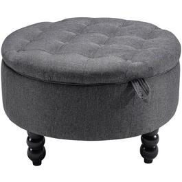 Cottonfy UK Linen Round Storage Ottoman with Tray Top Table