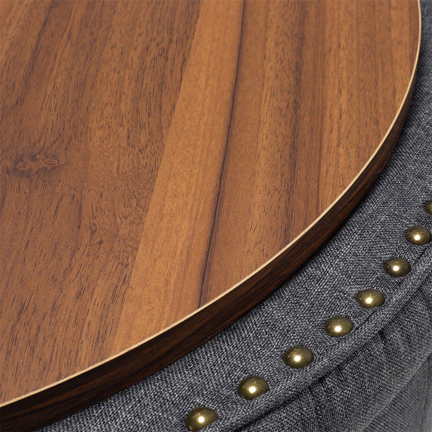 Black Grey - Kabinet UK - Linen Round Storage Ottoman with Tray Top Table - 4