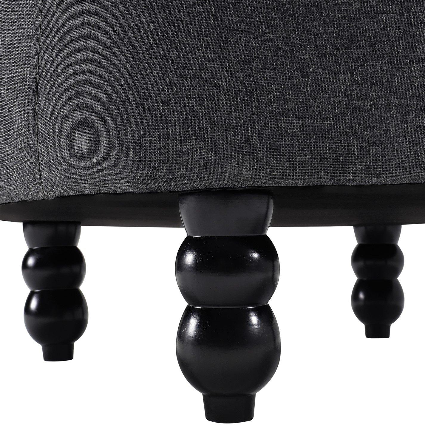 Black Grey - Kabinet UK - Linen Round Storage Ottoman with Tray Top Table - 6