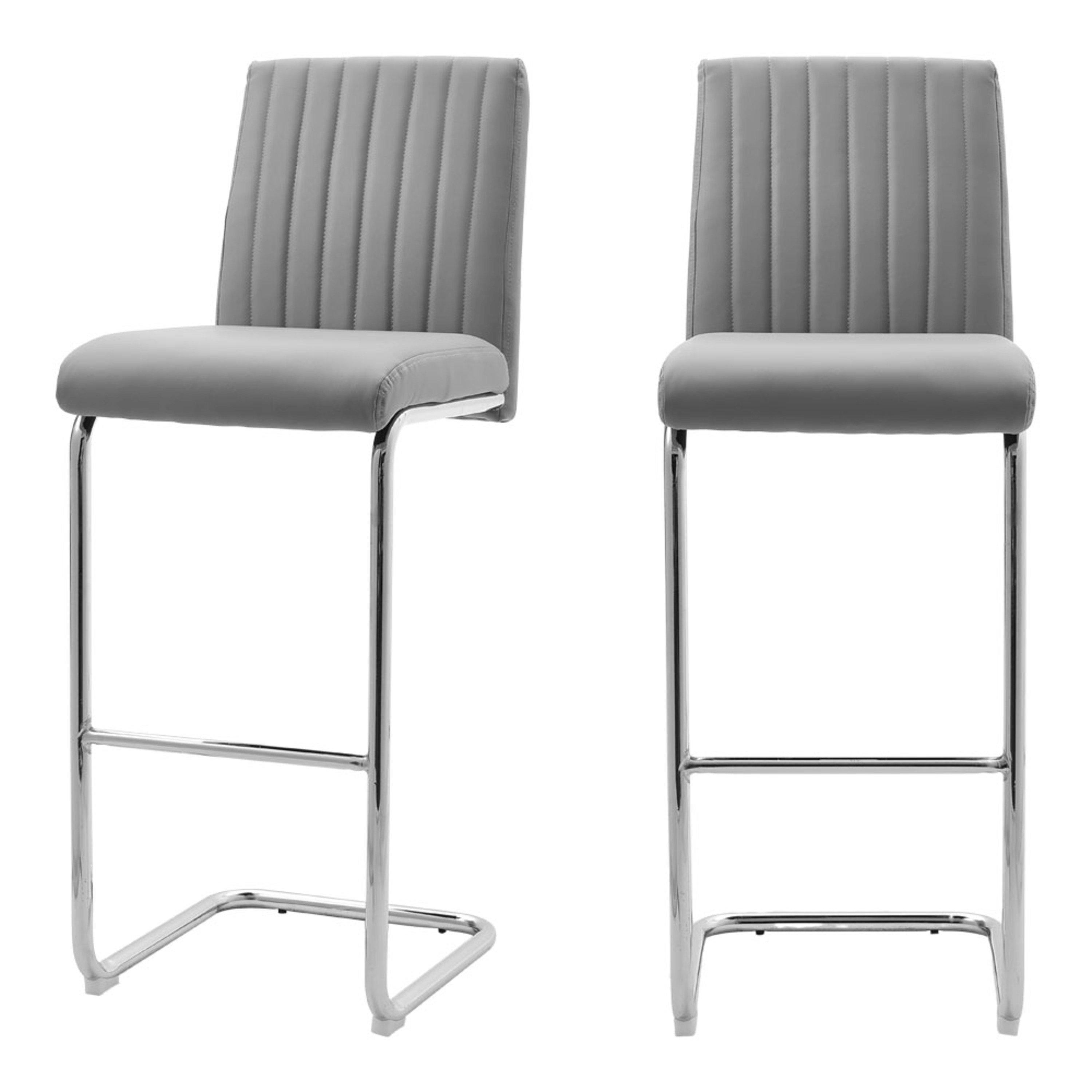 Kabinet UK 2 Pcs Grey PU Bar Stools with Backrest