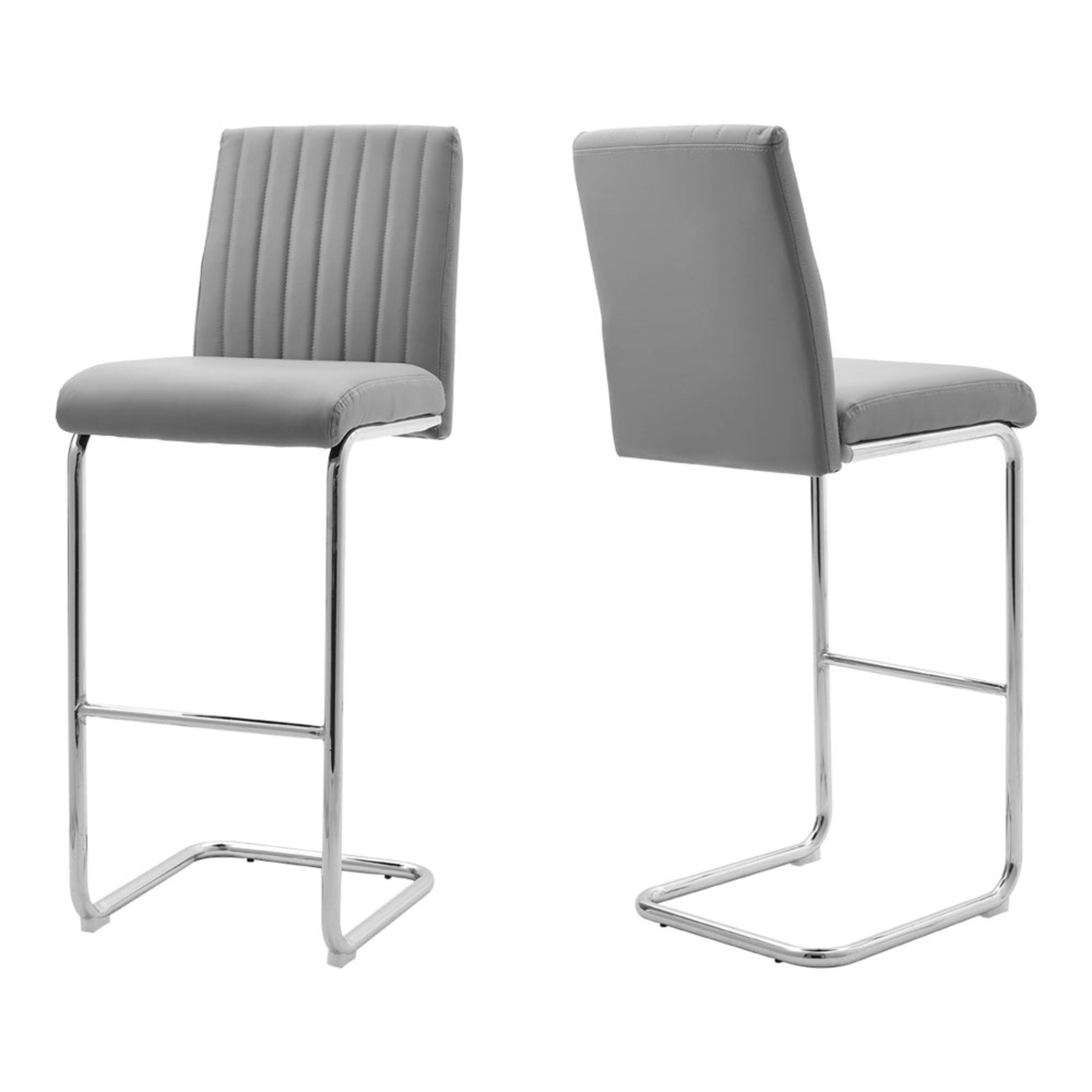 Grey - Kabinet UK - 2 Pcs Grey PU Bar Stools with Backrest - 2