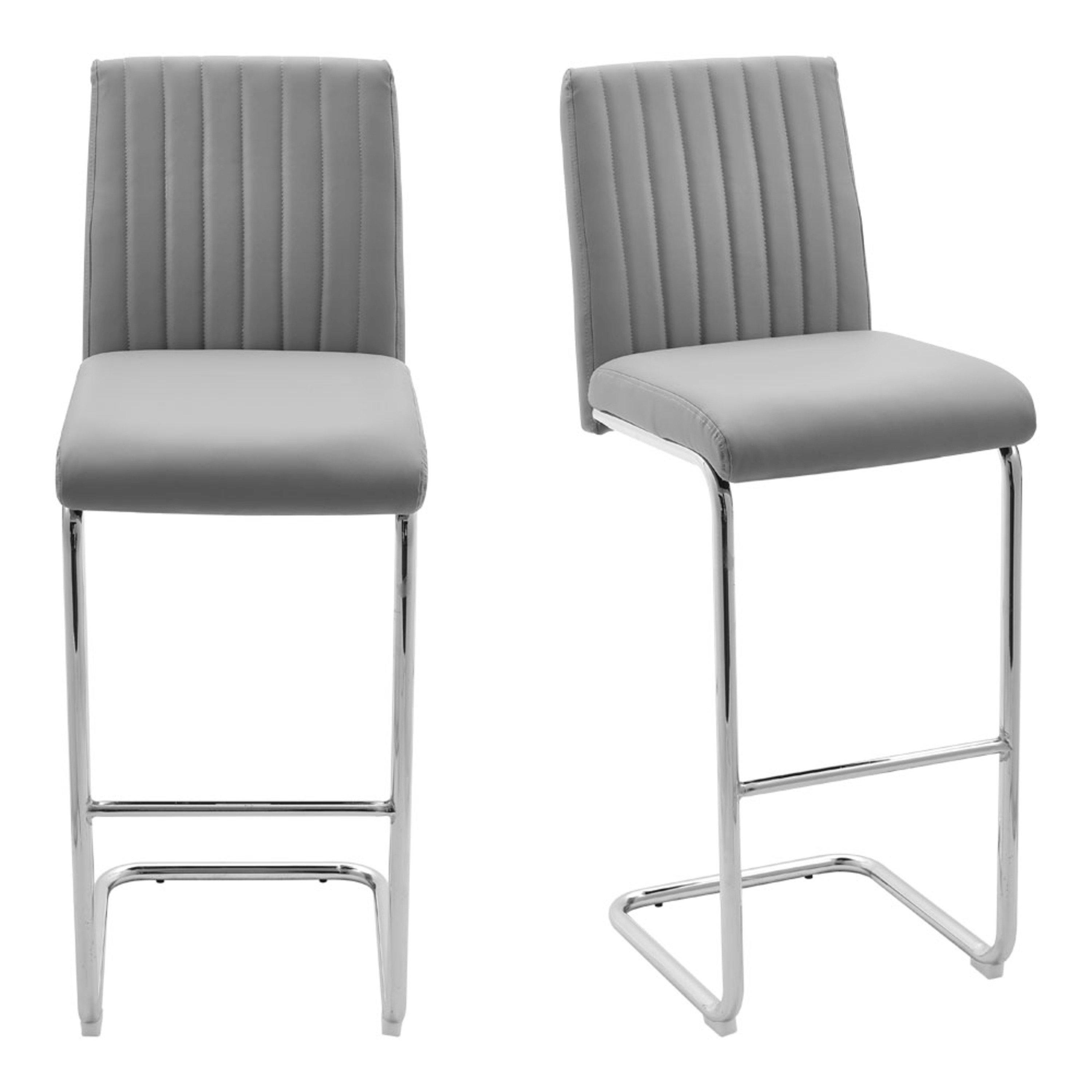 Grey - Kabinet UK - 2 Pcs Grey PU Bar Stools with Backrest - 3