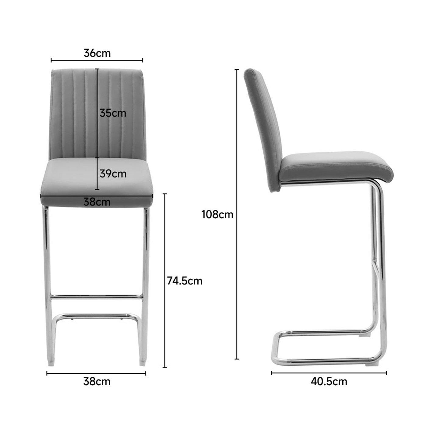 Grey - Kabinet UK - 2 Pcs Grey PU Bar Stools with Backrest - 8