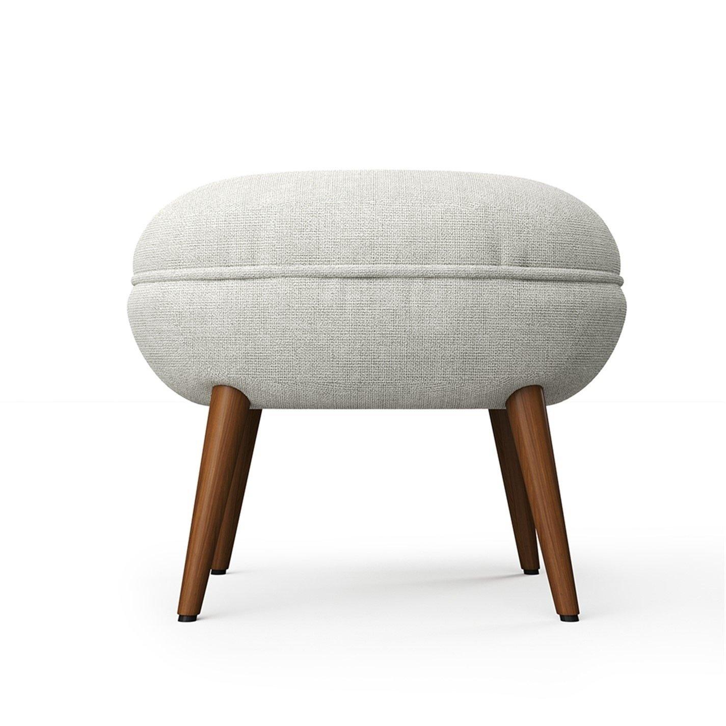 Grey Brown - Kabinet UK - Linen Upholstered Oval Footstool with Wooden Legs - 3
