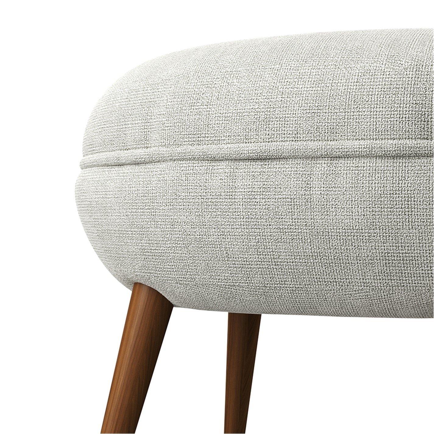 Grey Brown - Kabinet UK - Linen Upholstered Oval Footstool with Wooden Legs - 5