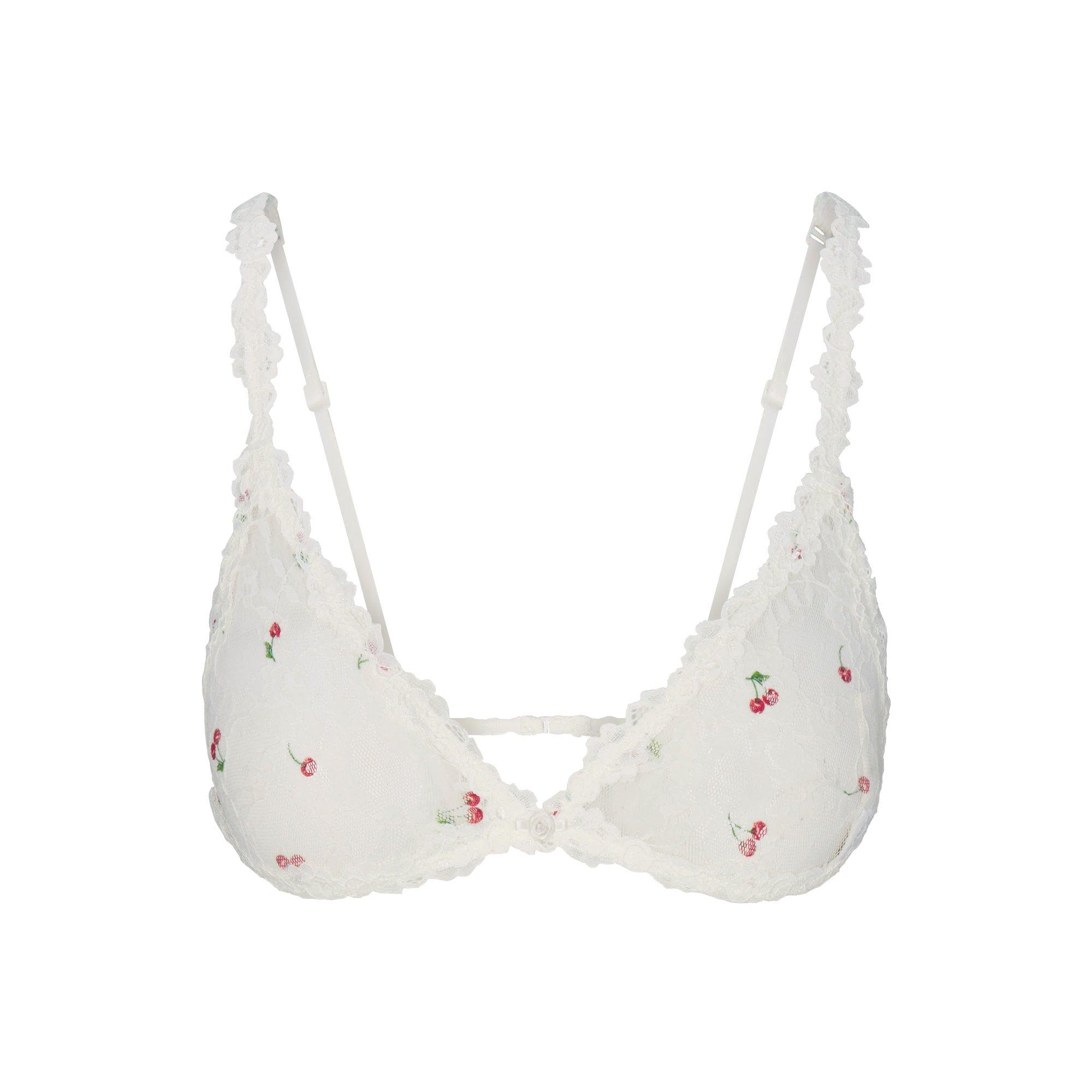 SKIMS Womens Stretch Lace Triangle Bralette - IVORY CHERRY - Size 16 (XL)