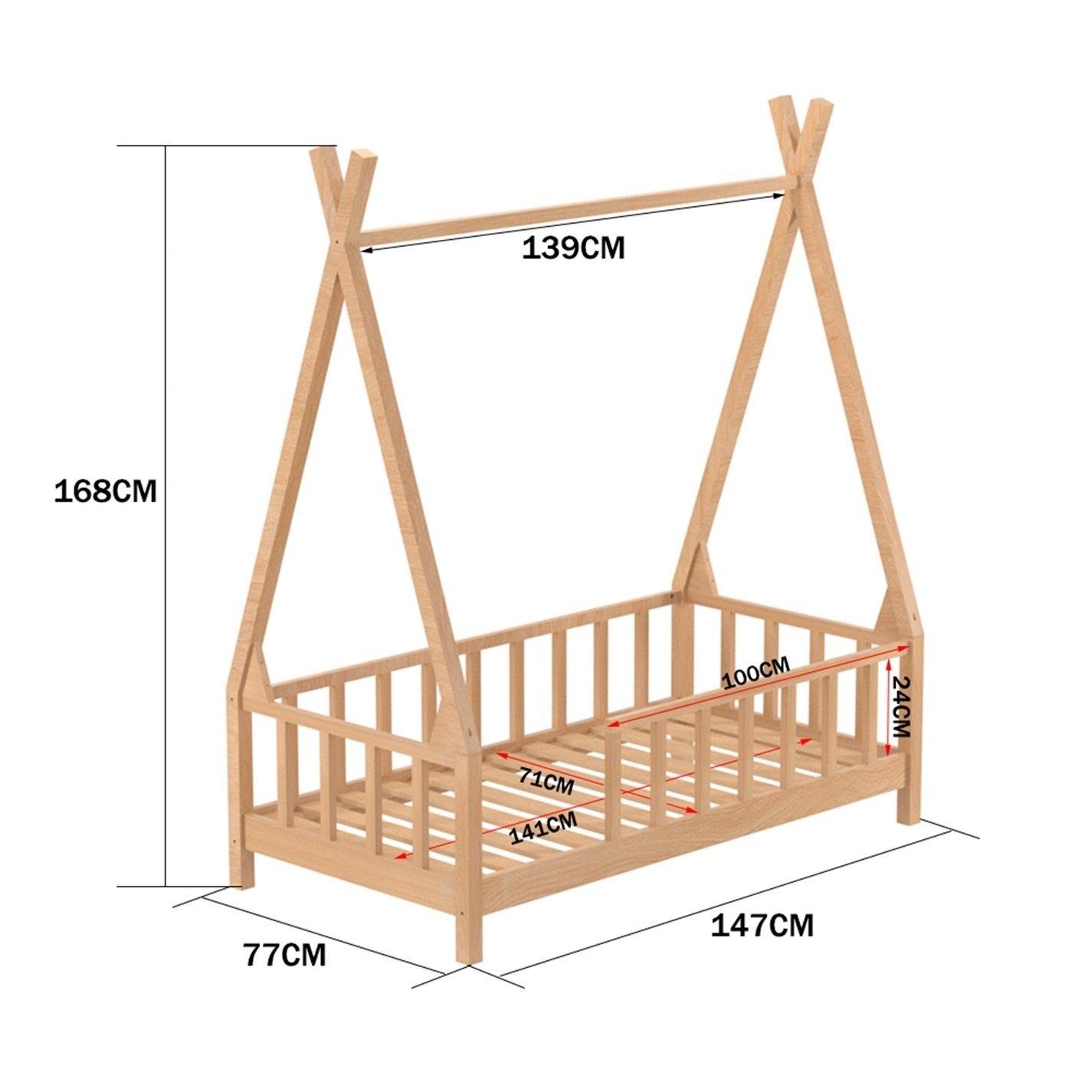 Brown - Kabinet UK - Kids Premium Wood House Bed Frame with Fence - 11