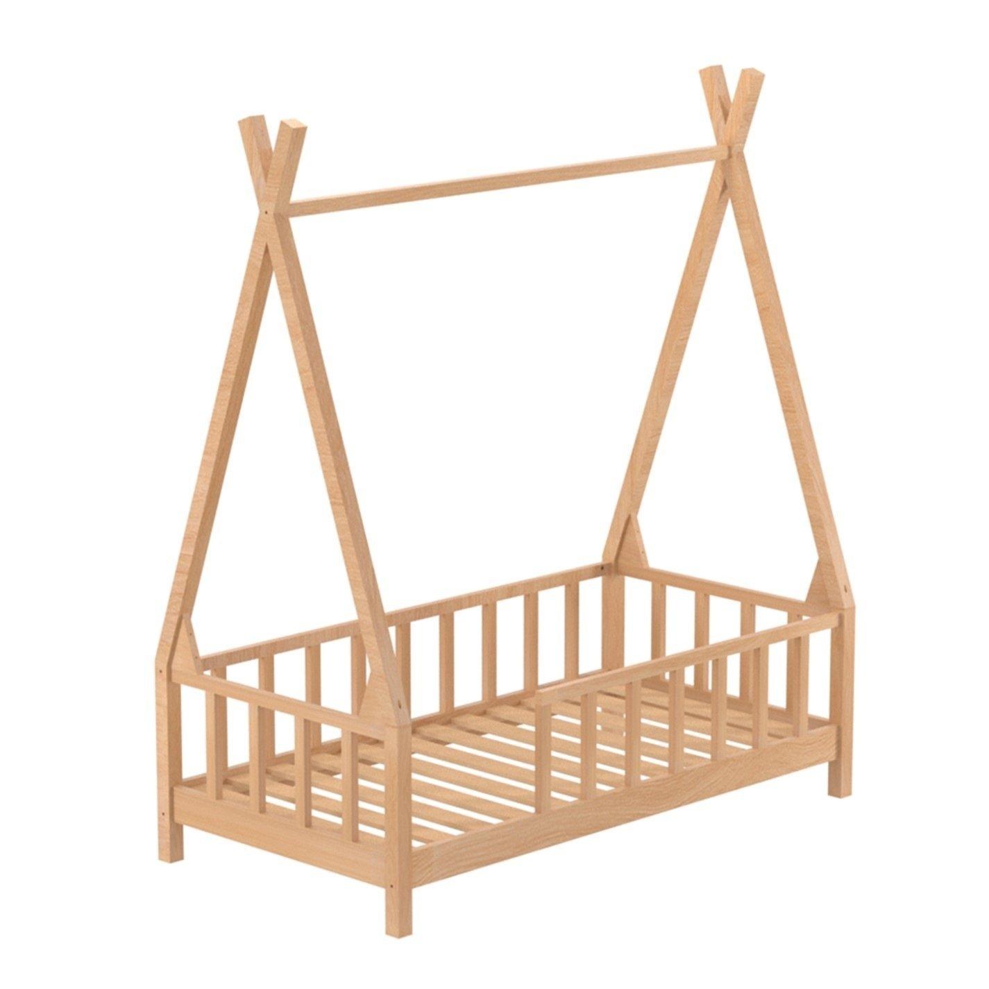 Brown - Kabinet UK - Kids Premium Wood House Bed Frame with Fence - 3