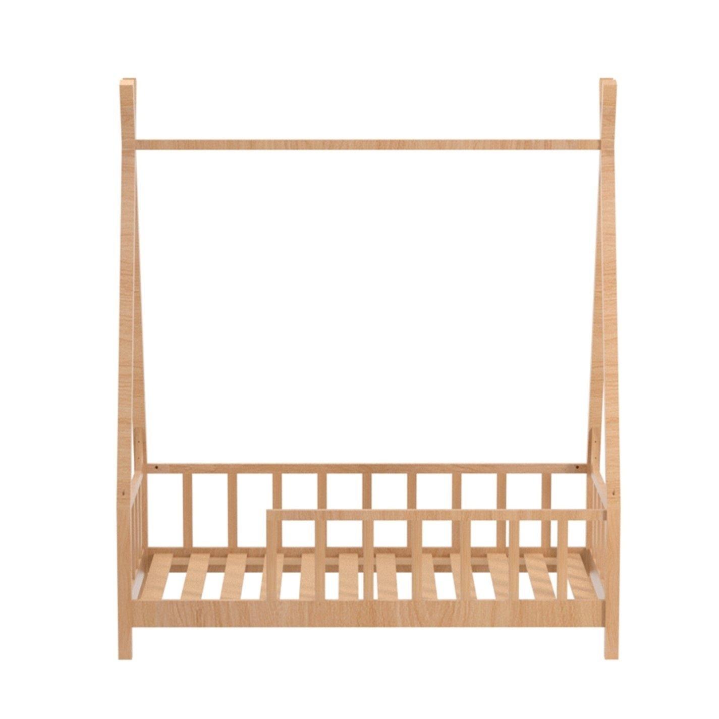 Brown - Kabinet UK - Kids Premium Wood House Bed Frame with Fence - 4