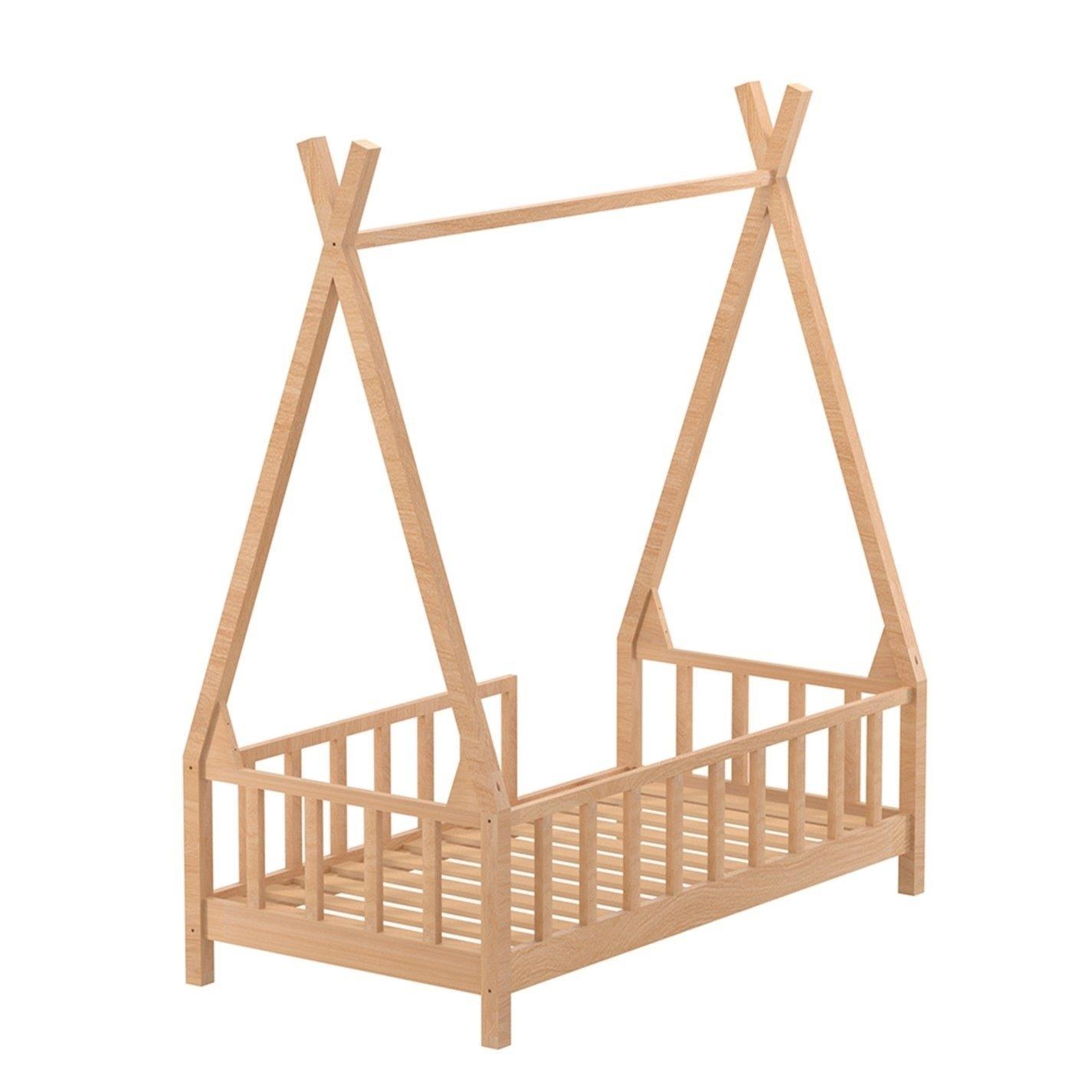 Brown - Kabinet UK - Kids Premium Wood House Bed Frame with Fence - 5